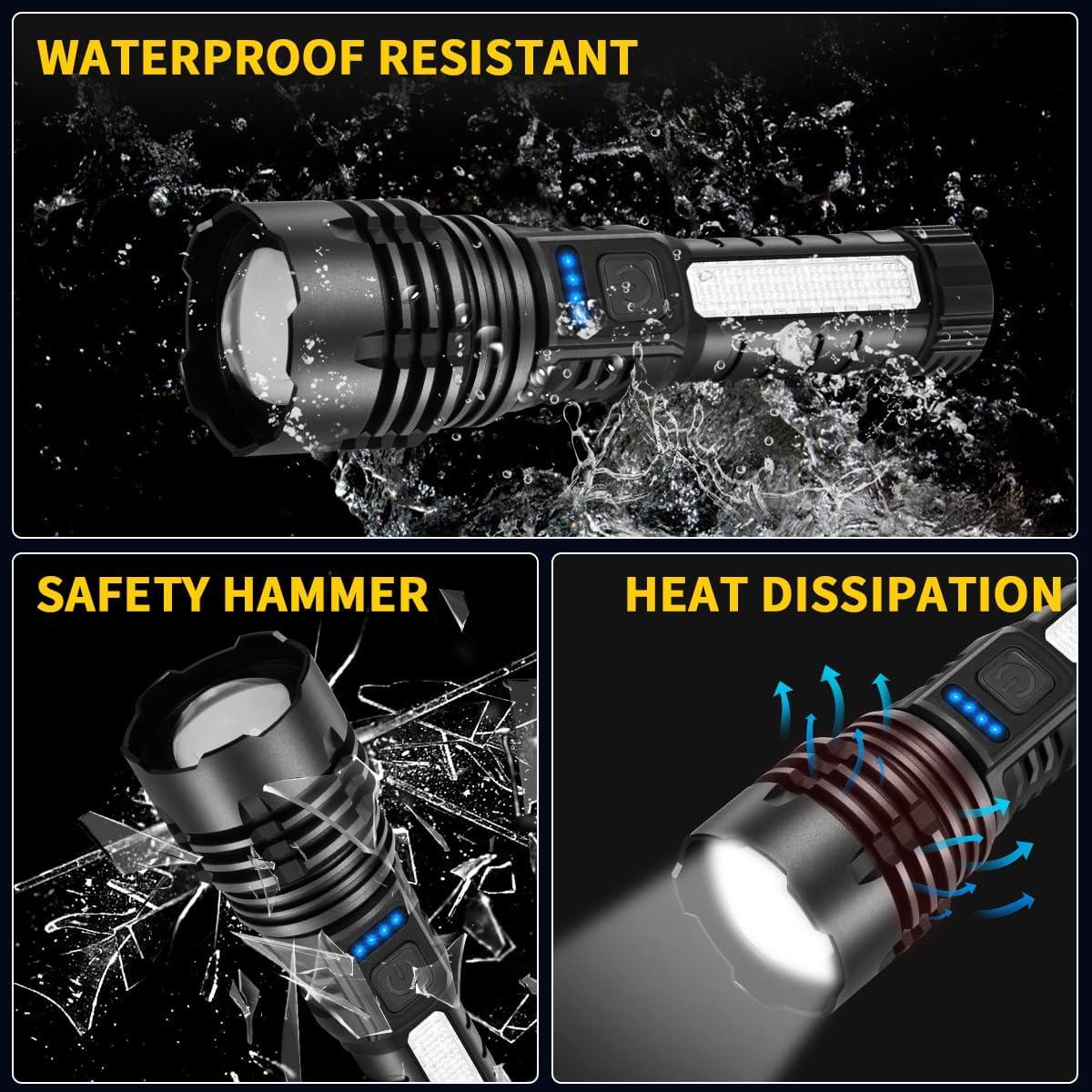 Linterna Táctica Recargable LED 990000 Lúmenes 2 Pack
