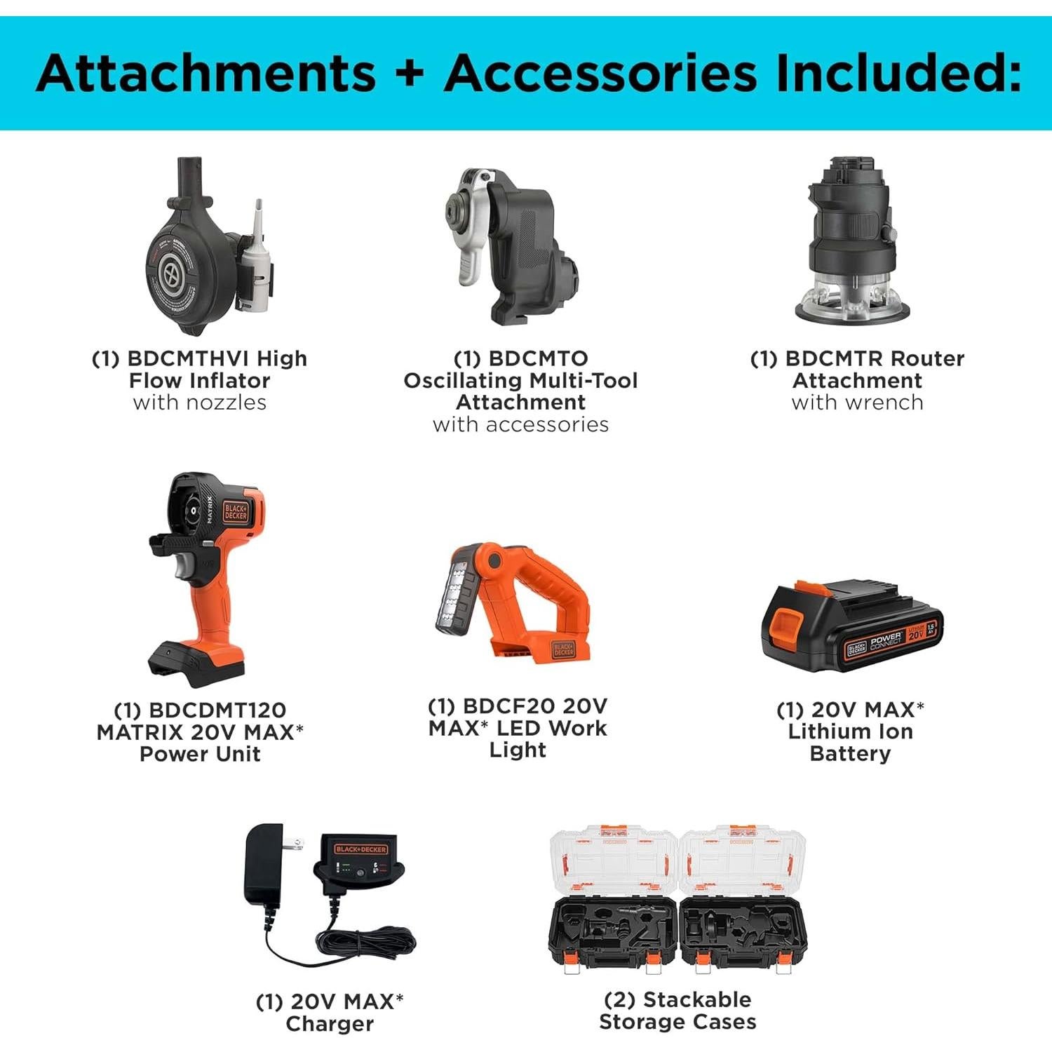 Kit de Herramientas Black+Decker MATRIX 20V MAX con 12 Accesorios