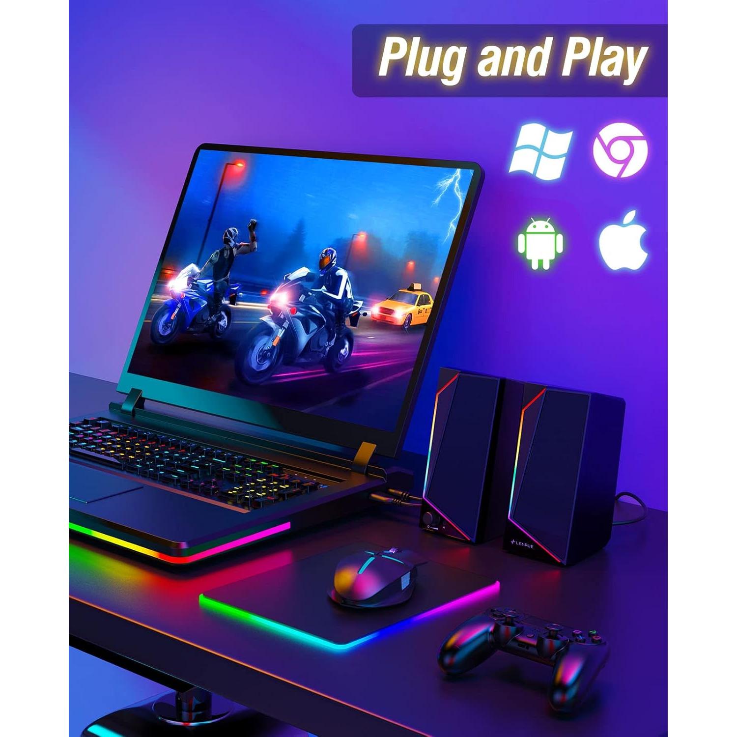 Altavoces LENRUE 1059 USB-C con Sonido Estéreo y Auriculares