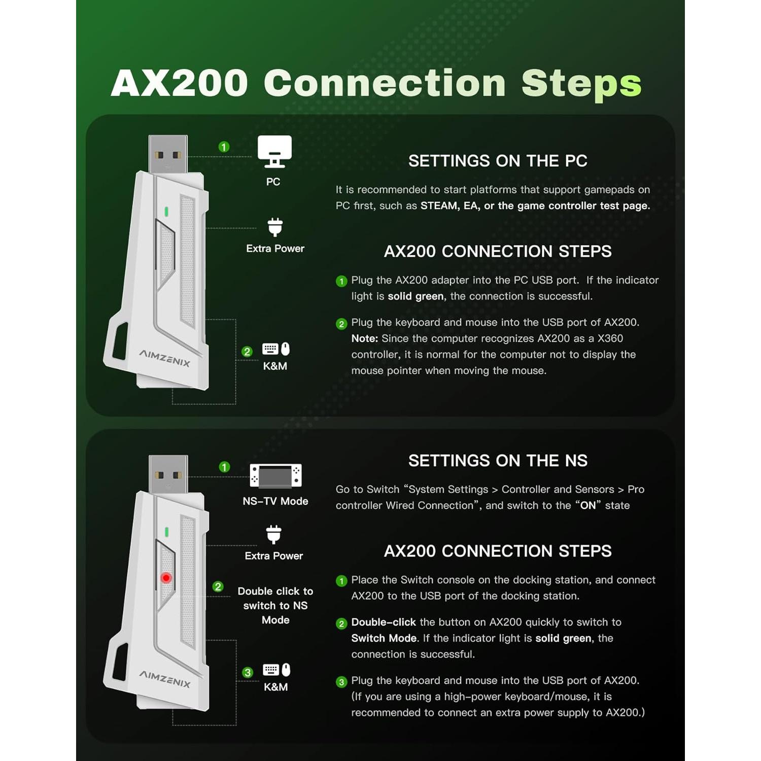 Adaptador de Teclado y Ratón AIMZENIX AX200 para PC y Switch