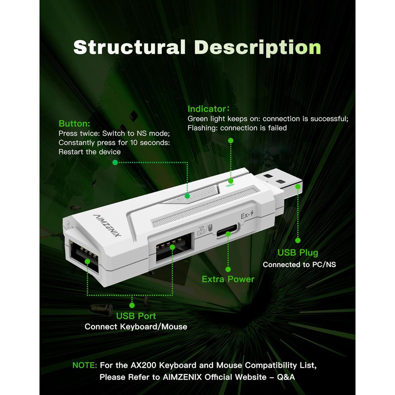 Adaptador de Teclado y Ratón AIMZENIX AX200 para PC y Switch