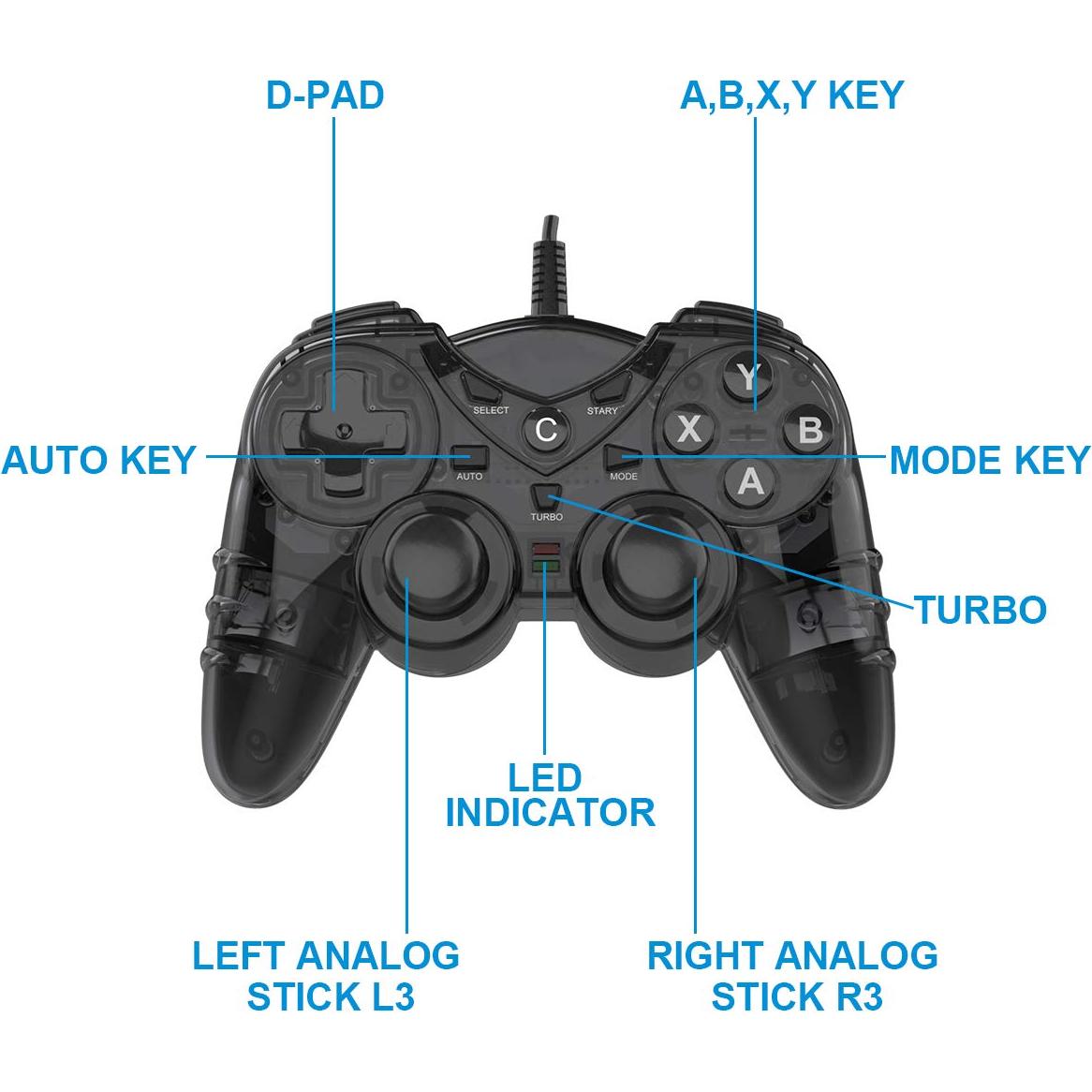 Controlador USB con Cable NBCP para PC y PS3 - Joystick Ergonómico