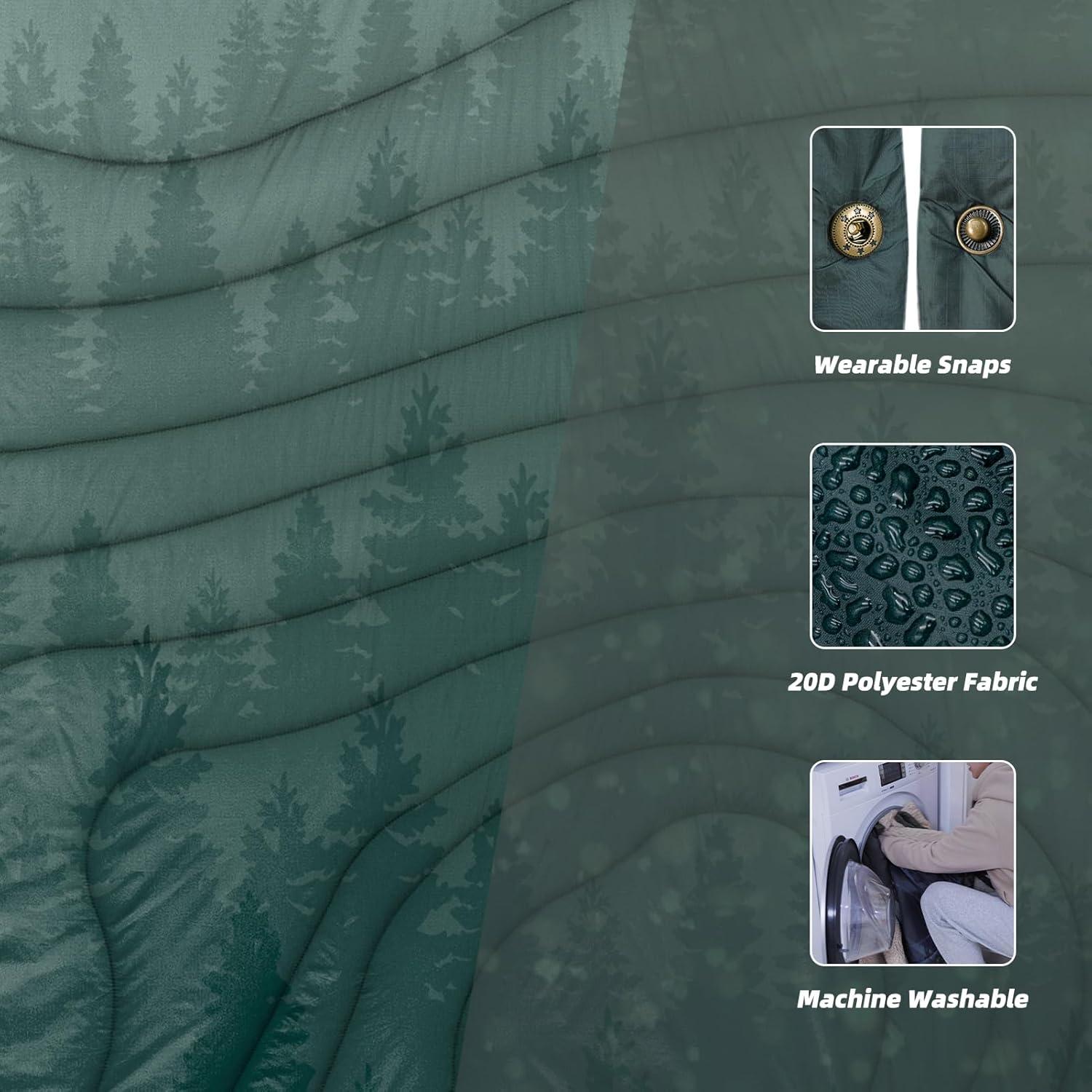 Outdoor Camping Blanket with Sherpa Lining, Extra Warm Thick Camp Blankets and Puffy Ultralight Soft Poncho DWR Camping Quilt for Cold Weather, Adventure, Sleeping, Backpacking 78"x 56"