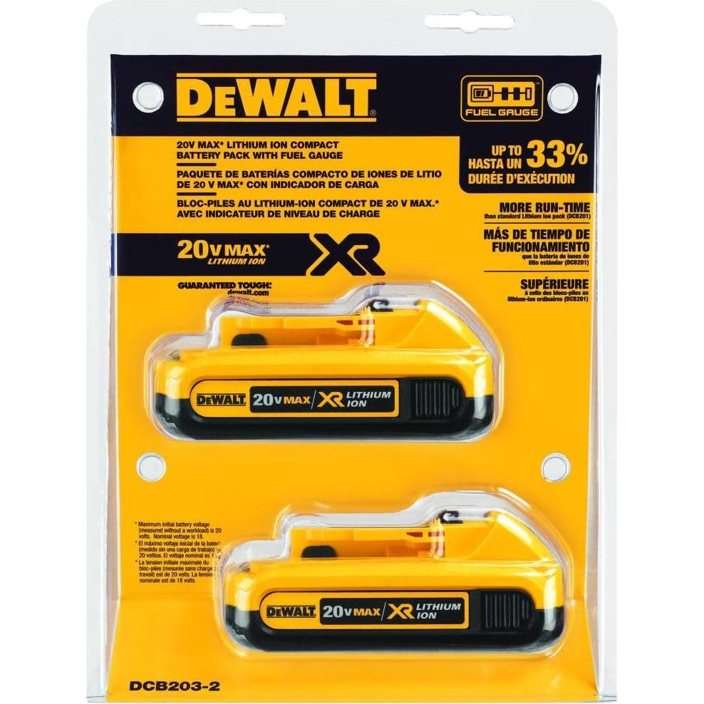 Batería DEWALT 20V MAX DCB203-2 Compacta 2.0Ah Paquete 2