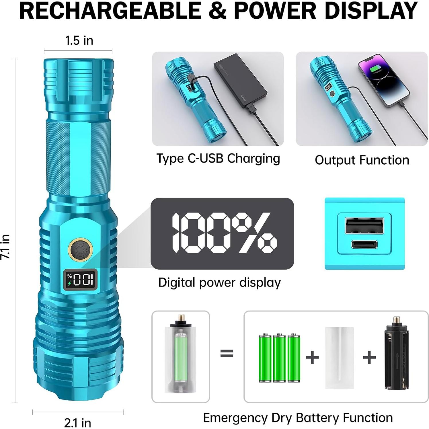 Linterna Táctica Recargable CHILDBOT 1000000LM Impermeable
