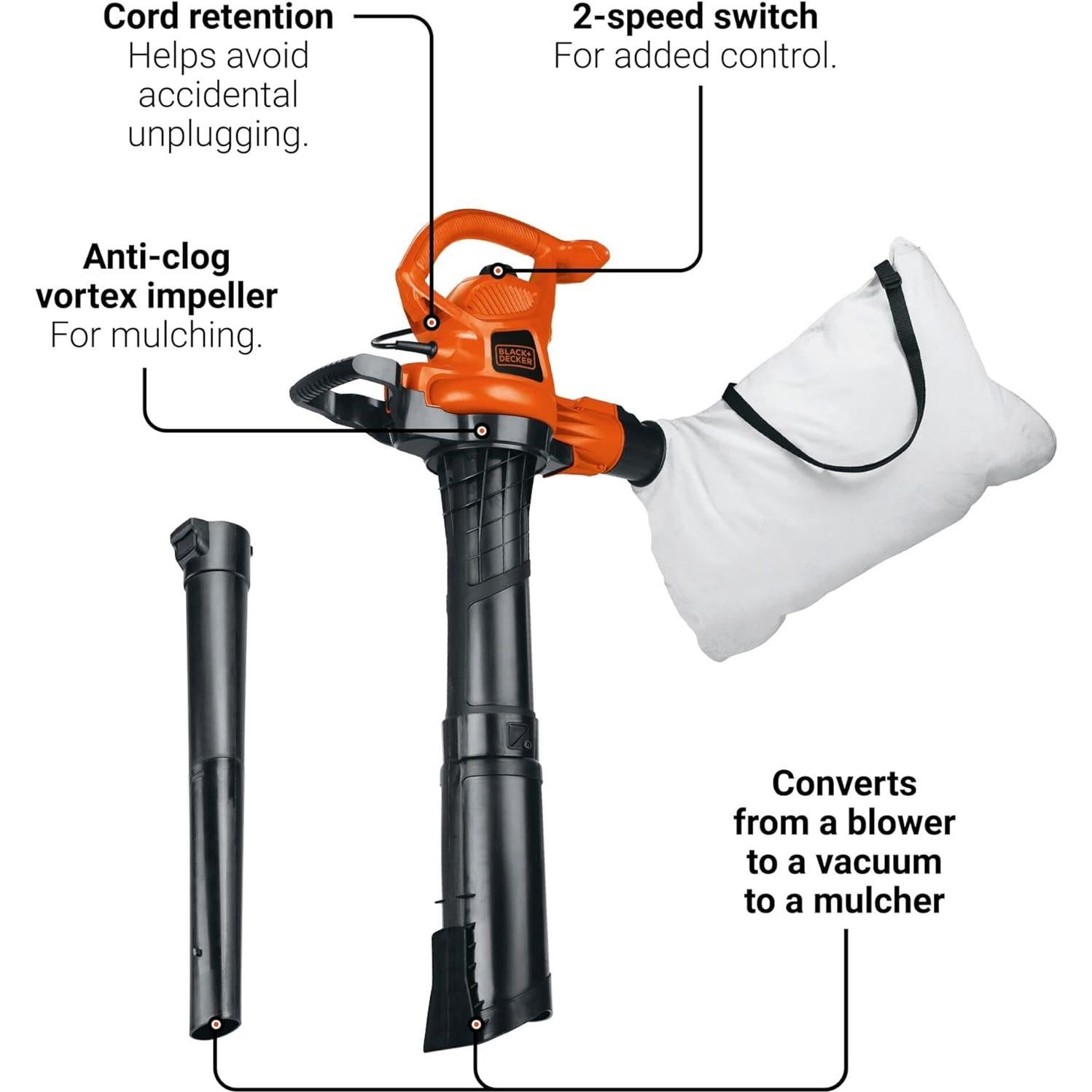 Soplador 3 en 1 BLACK+DECKER BV3600 12A 368 km/h