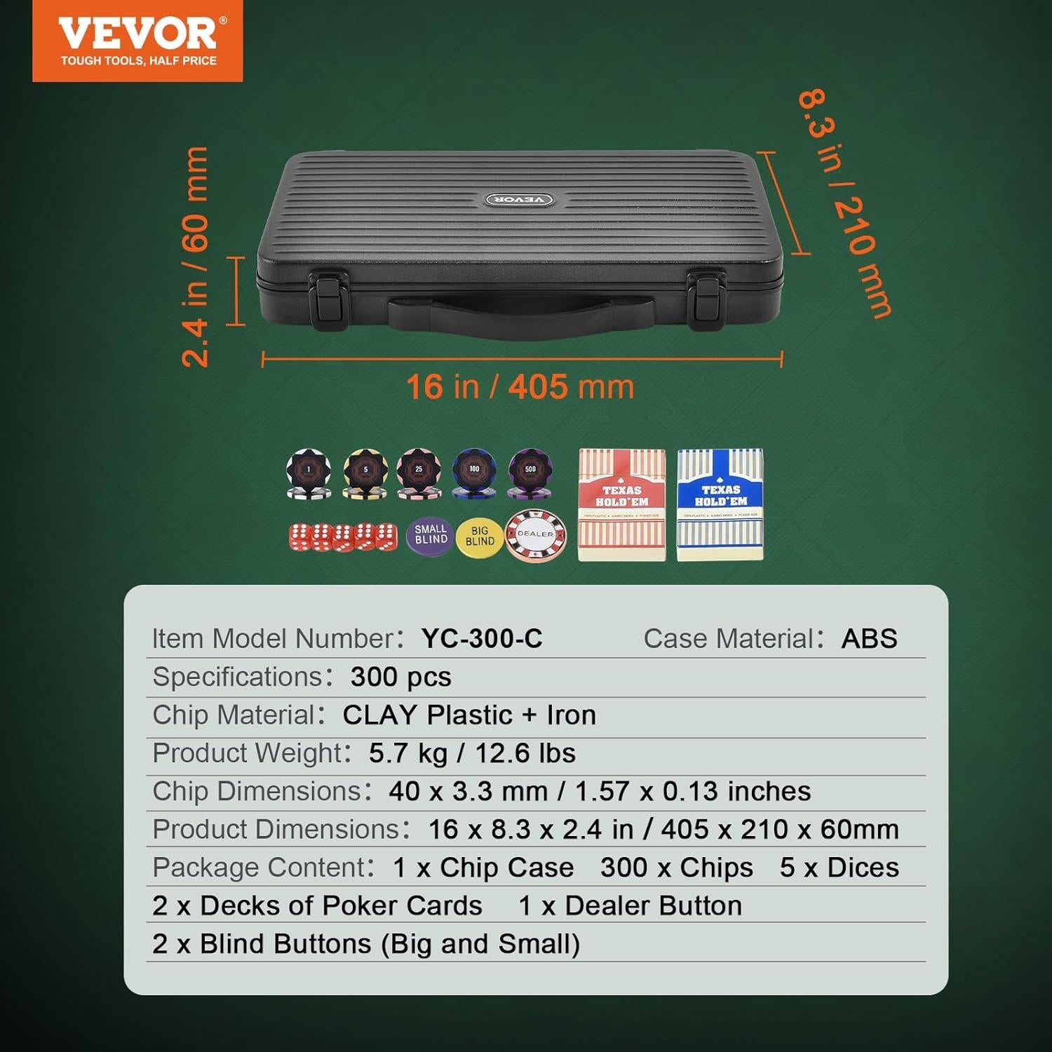 Juego de Póker VEVOR 300 Fichas 14g con Estuche