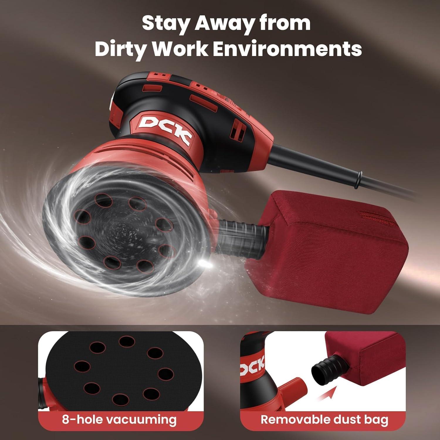 Lijadora Orbital DCK KSA125 3.0A 5" 6 Velocidades con Bolsa