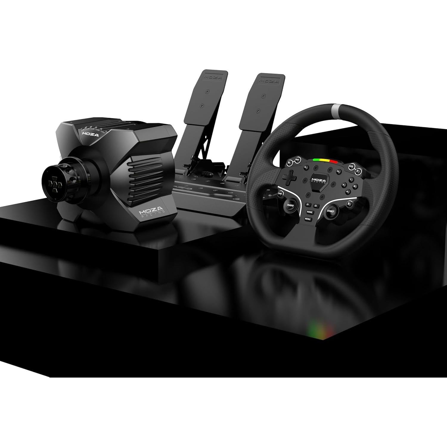 MOZA R3 Racing Wheel and Pedals Bundle for PC, 3.9Nm Direct Drive WheelBase,11-inch ES Lite Steering Wheel,Pedals and Desk Clamp High-Performance Game Racing Simulator for PC User