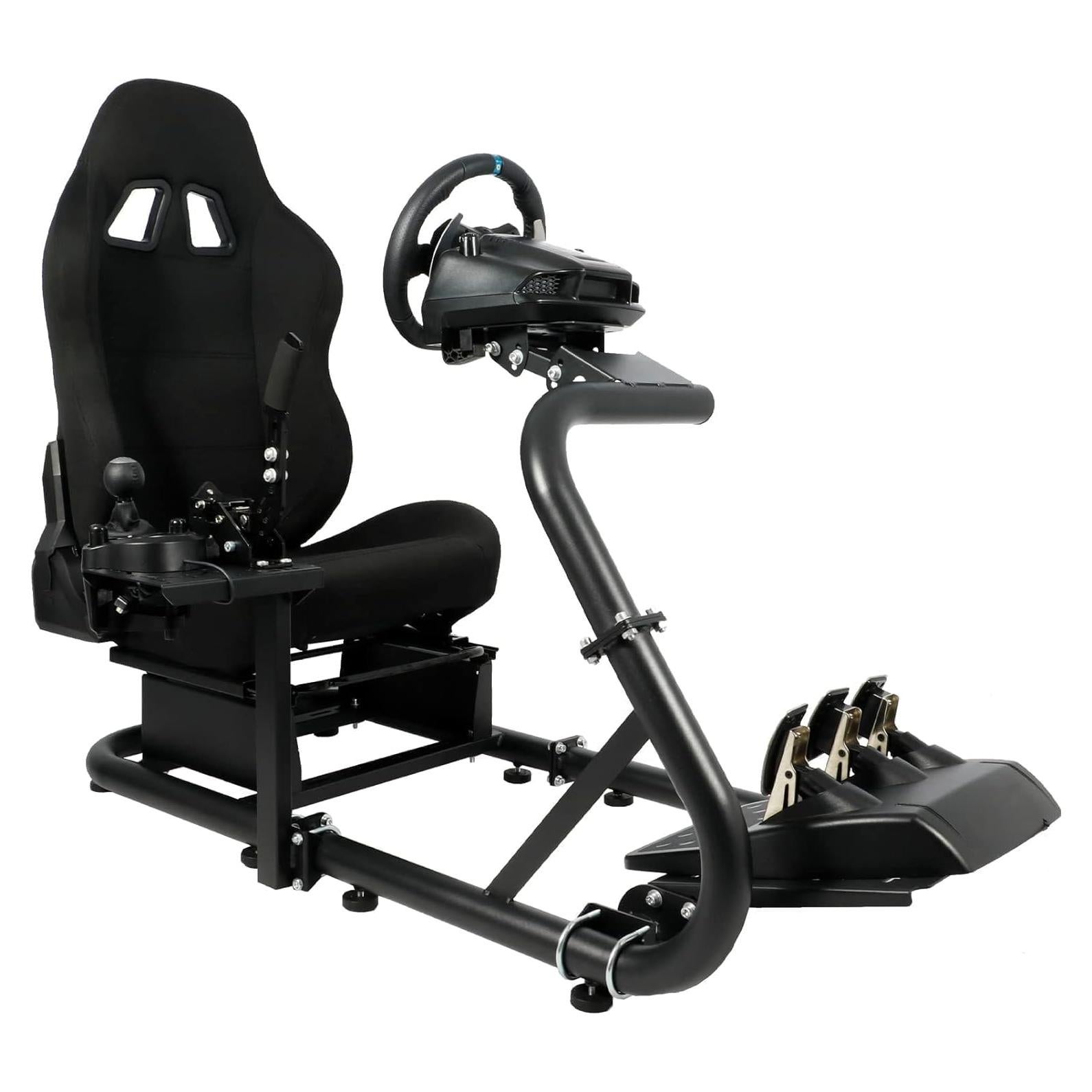 Marada Racing Sim Cockpit with Black Seat Fit for Logitech/Thrustmaster/Fanatec/PXN G29, Adjustable Gaming Simulator Stand, Wheel,Pedal & Shifter Not Include