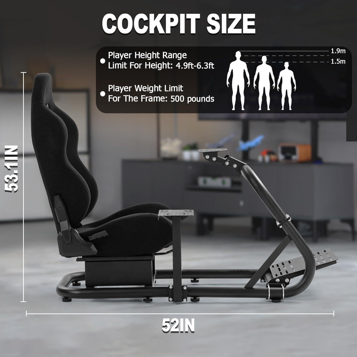 Marada Racing Sim Cockpit with Black Seat Fit for Logitech/Thrustmaster/Fanatec/PXN G29, Adjustable Gaming Simulator Stand, Wheel,Pedal & Shifter Not Include