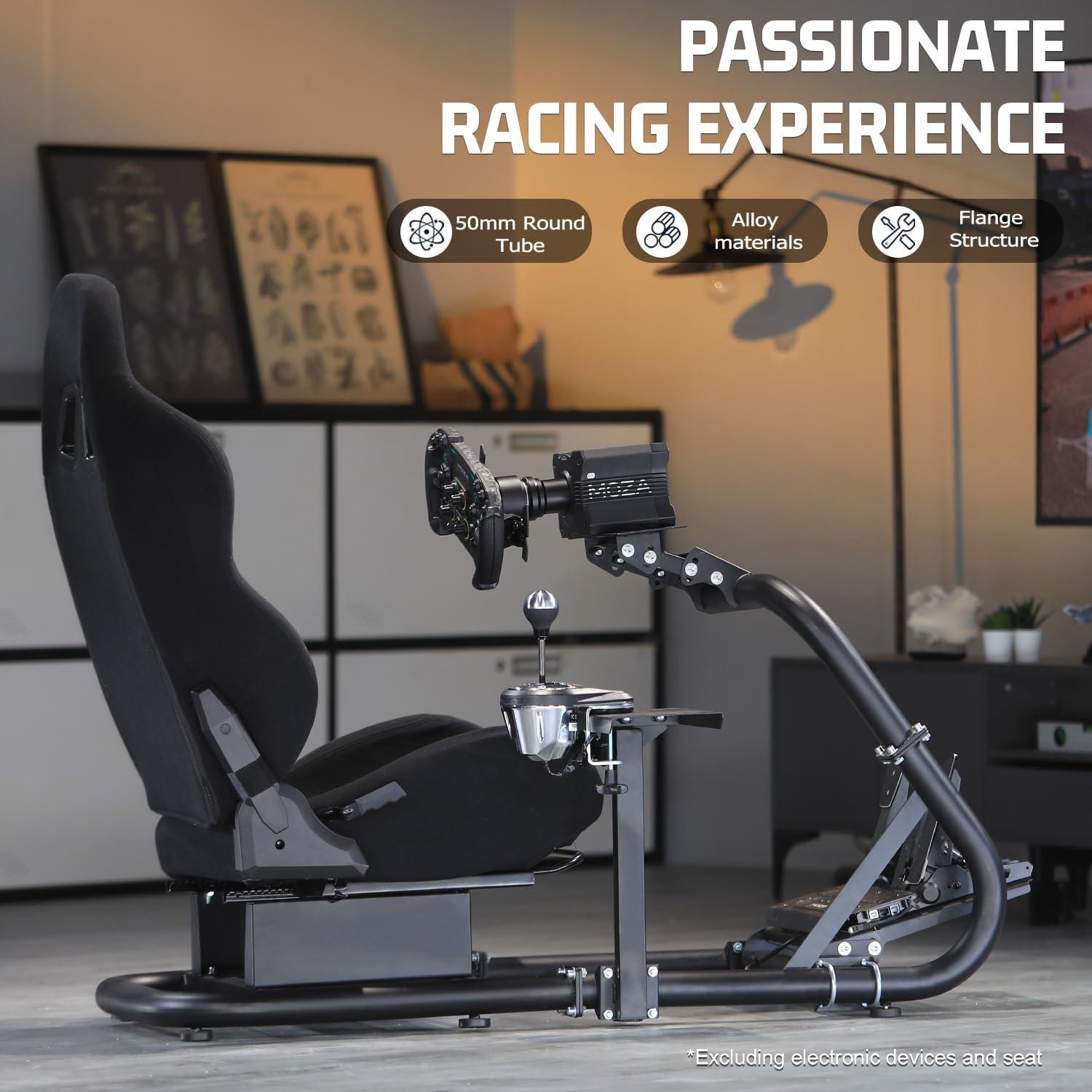 Marada Racing Sim Cockpit with Black Seat Fit for Logitech/Thrustmaster/Fanatec/PXN G29, Adjustable Gaming Simulator Stand, Wheel,Pedal & Shifter Not Include
