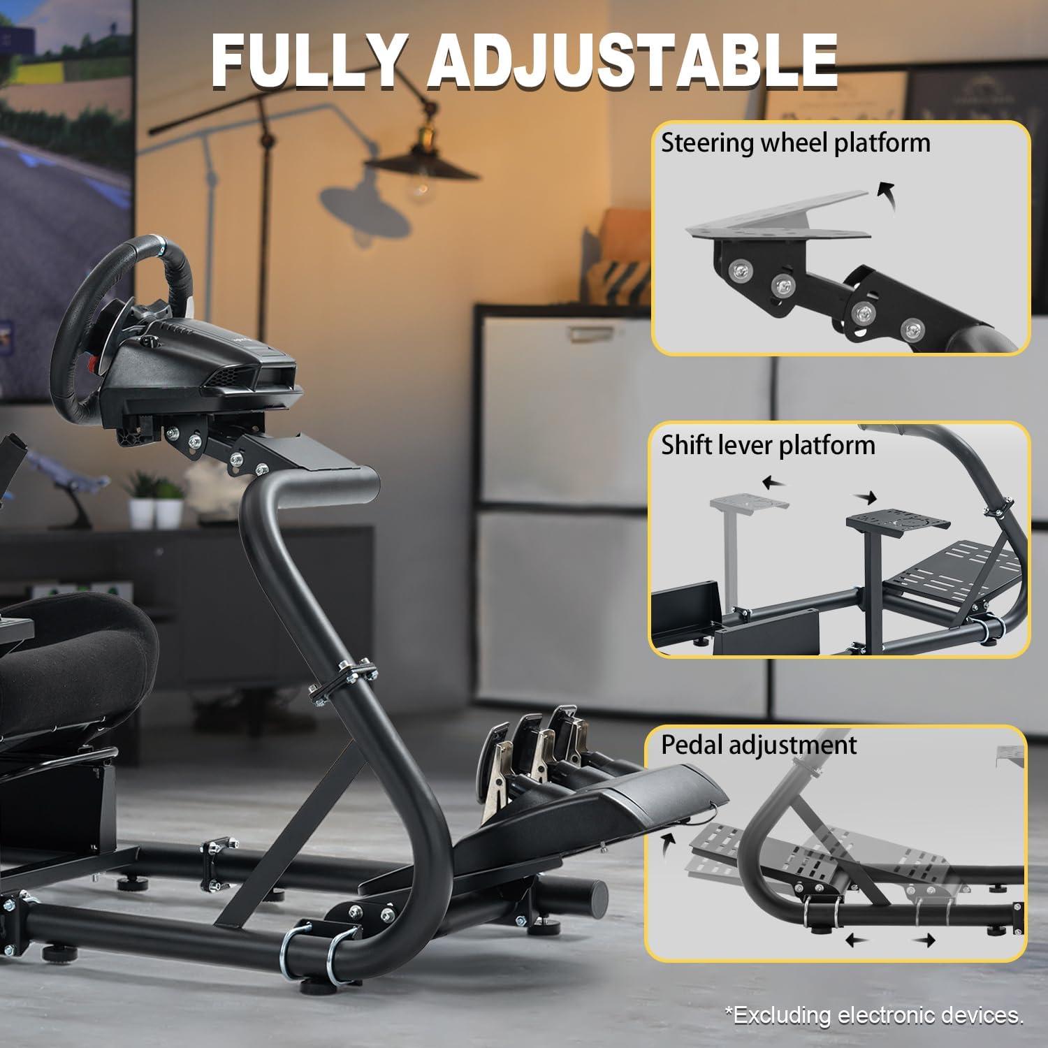 Marada Racing Sim Cockpit with Black Seat Fit for Logitech/Thrustmaster/Fanatec/PXN G29, Adjustable Gaming Simulator Stand, Wheel,Pedal & Shifter Not Include