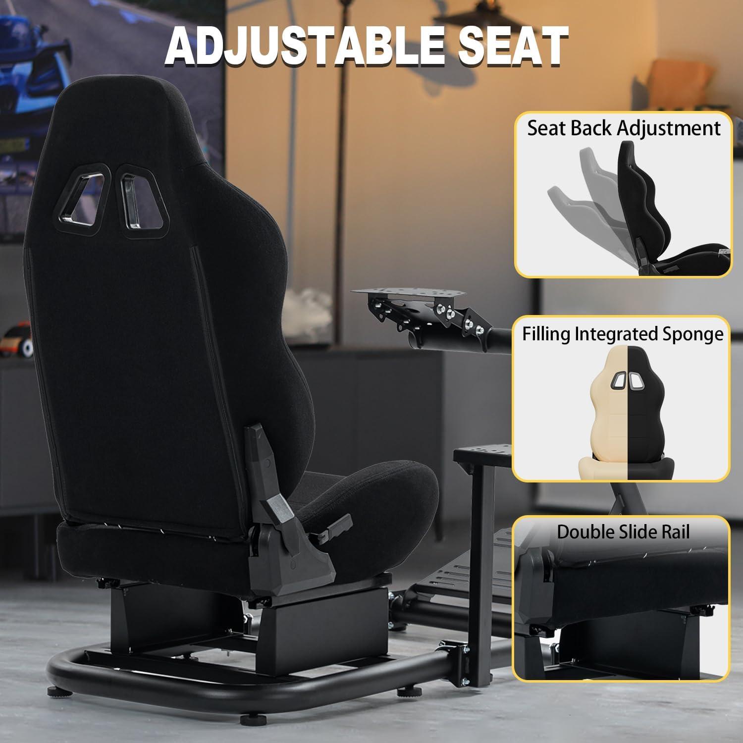 Marada Racing Sim Cockpit with Black Seat Fit for Logitech/Thrustmaster/Fanatec/PXN G29, Adjustable Gaming Simulator Stand, Wheel,Pedal & Shifter Not Include