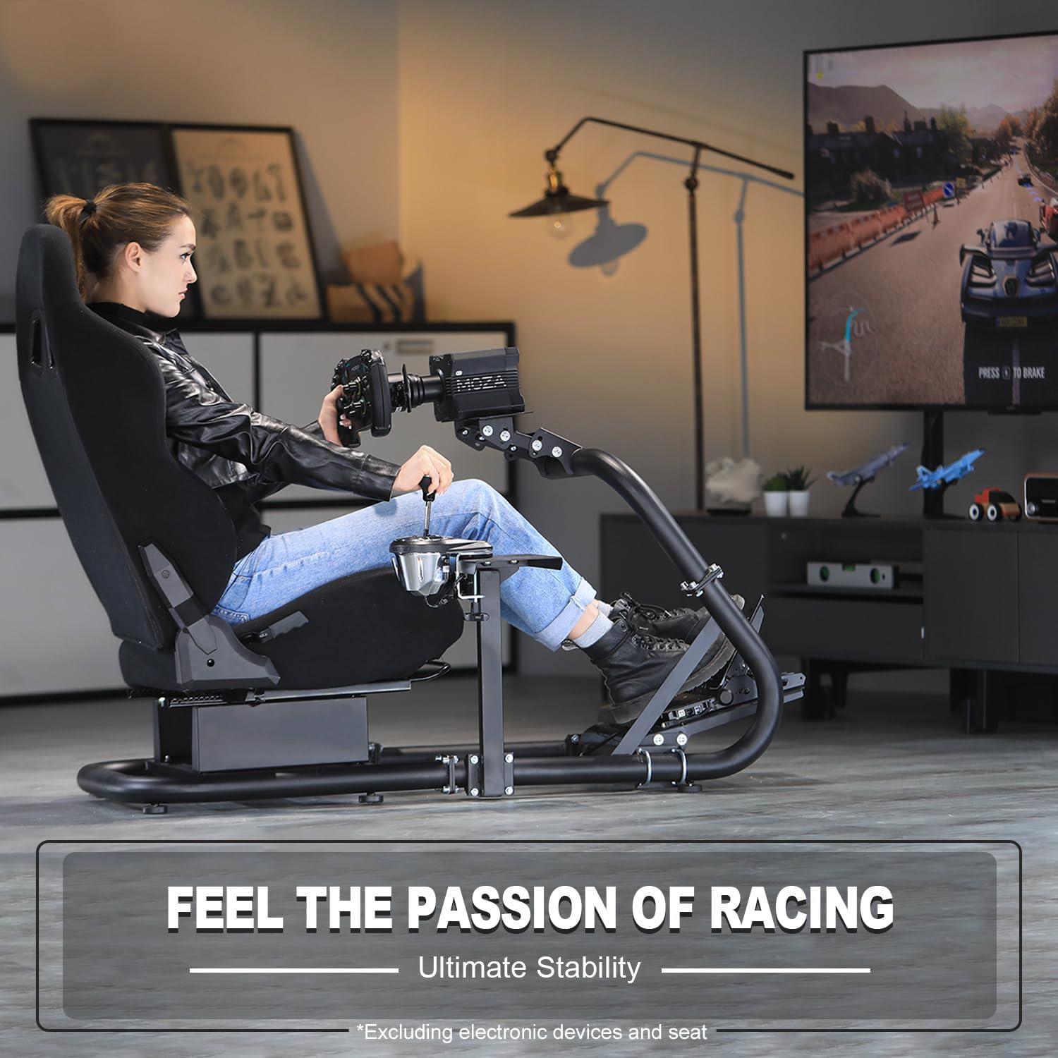 Marada Racing Sim Cockpit with Black Seat Fit for Logitech/Thrustmaster/Fanatec/PXN G29, Adjustable Gaming Simulator Stand, Wheel,Pedal & Shifter Not Include
