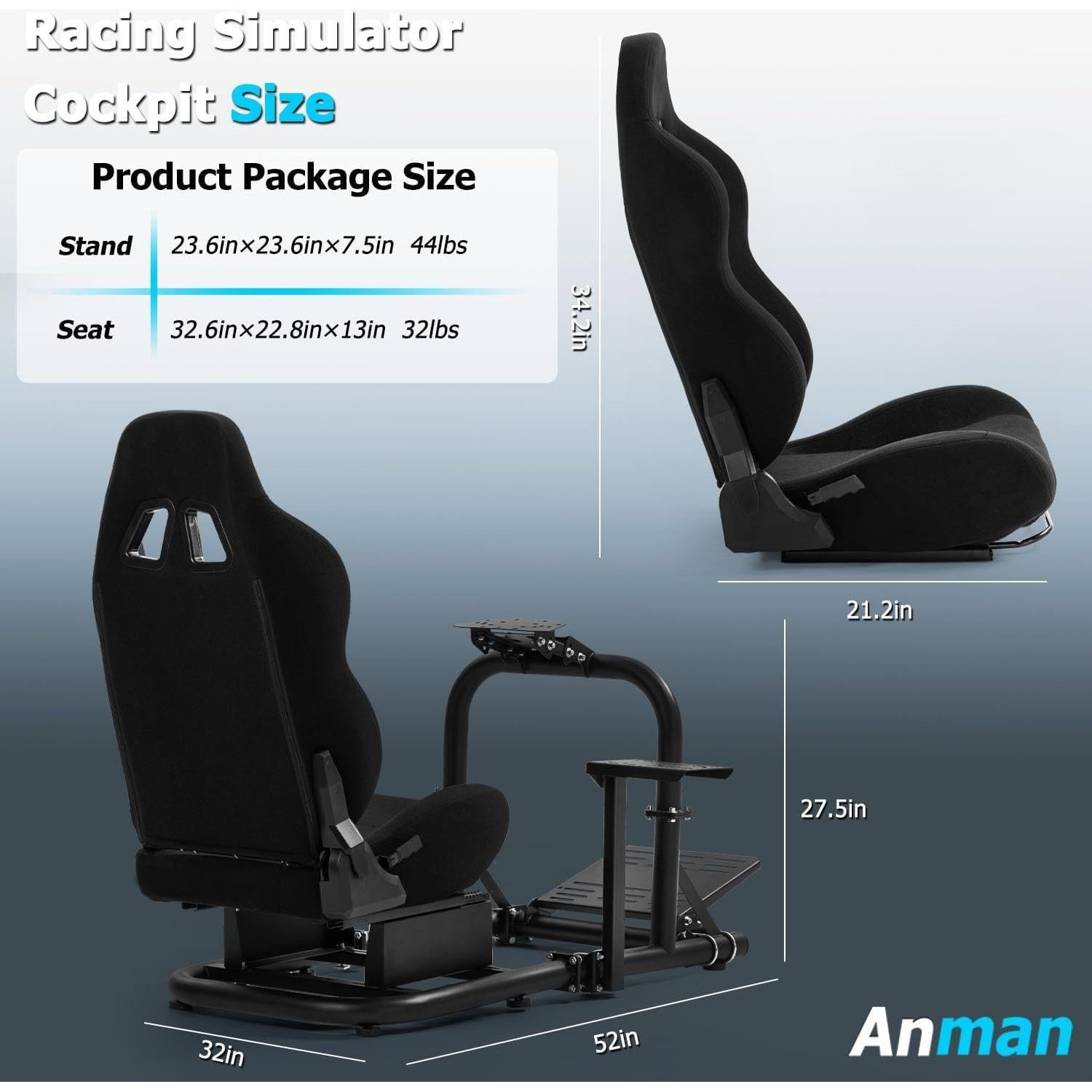 Cockpit de Simulador de Carreras Anman G29 con Asiento Ajustable