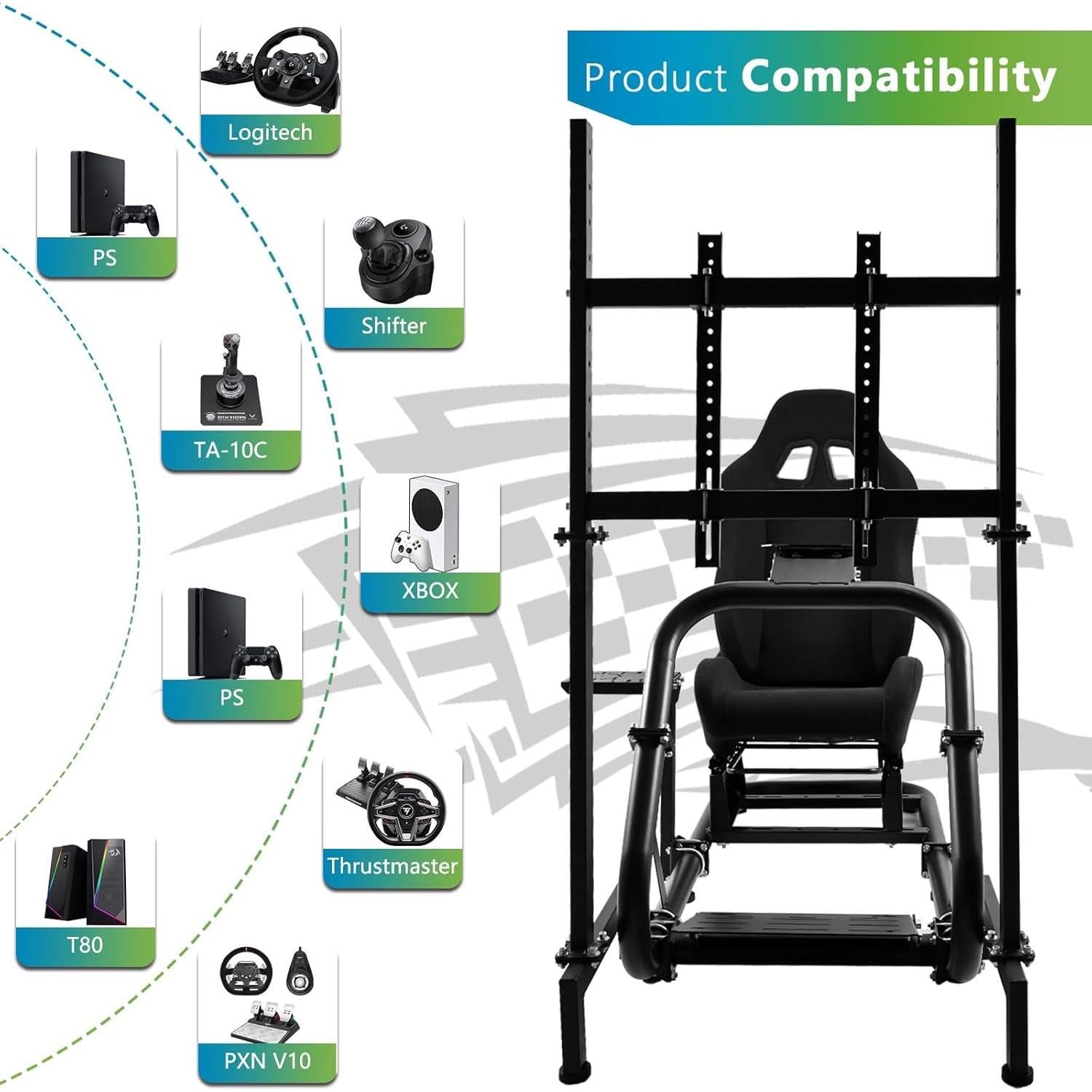 Cockpit de Simulador de Carreras Hottoby Ajustable para TV 24-60"