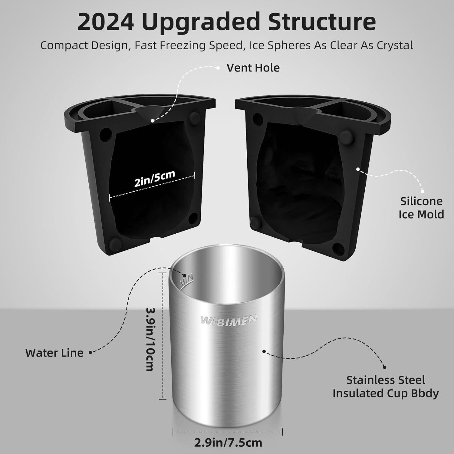 Fabricante de Hielo Claro WIBIMEN 2.5" Acero Inoxidable 2 Piezas