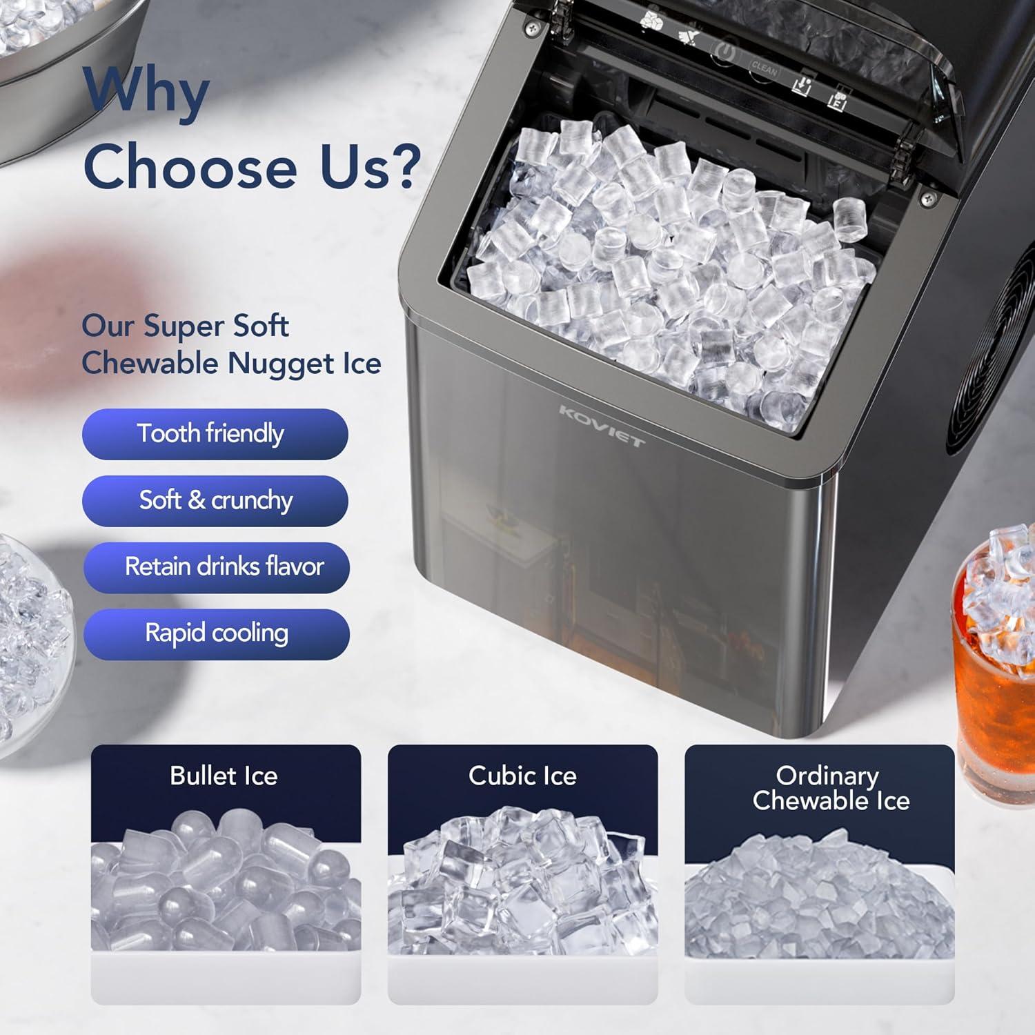 Máquina de Hielo Nugget KOVIET IM01 19kg/día Compacta Negra