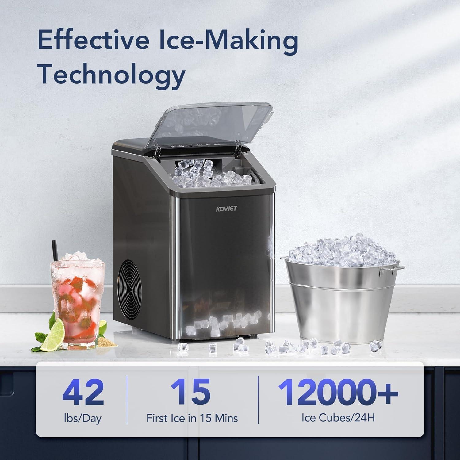 Máquina de Hielo Nugget KOVIET IM01 19kg/día Compacta Negra