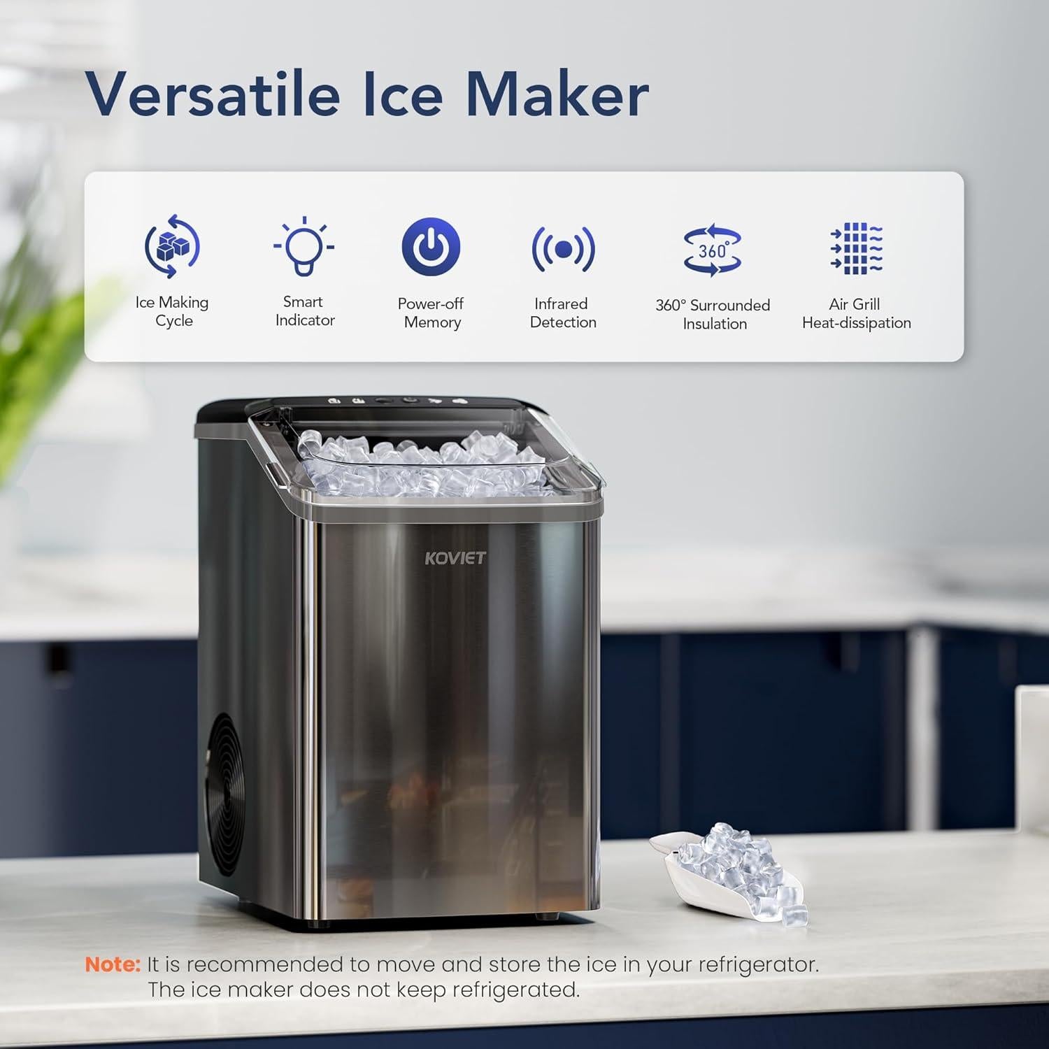 Máquina de Hielo Nugget KOVIET IM01 19kg/día Compacta Negra