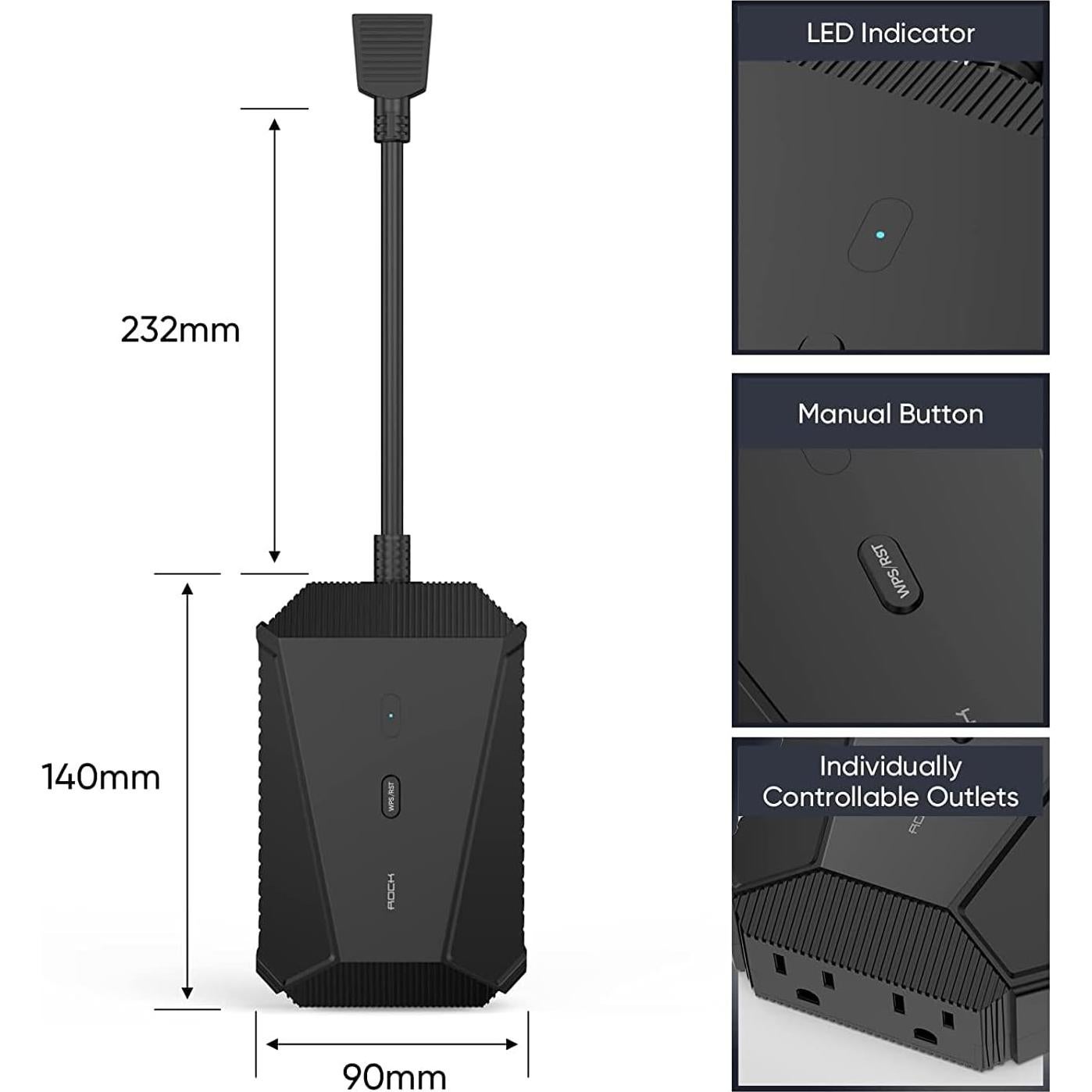 Enchufe Inteligente WiFi Exterior Rockhome 2 Salidas IPX4