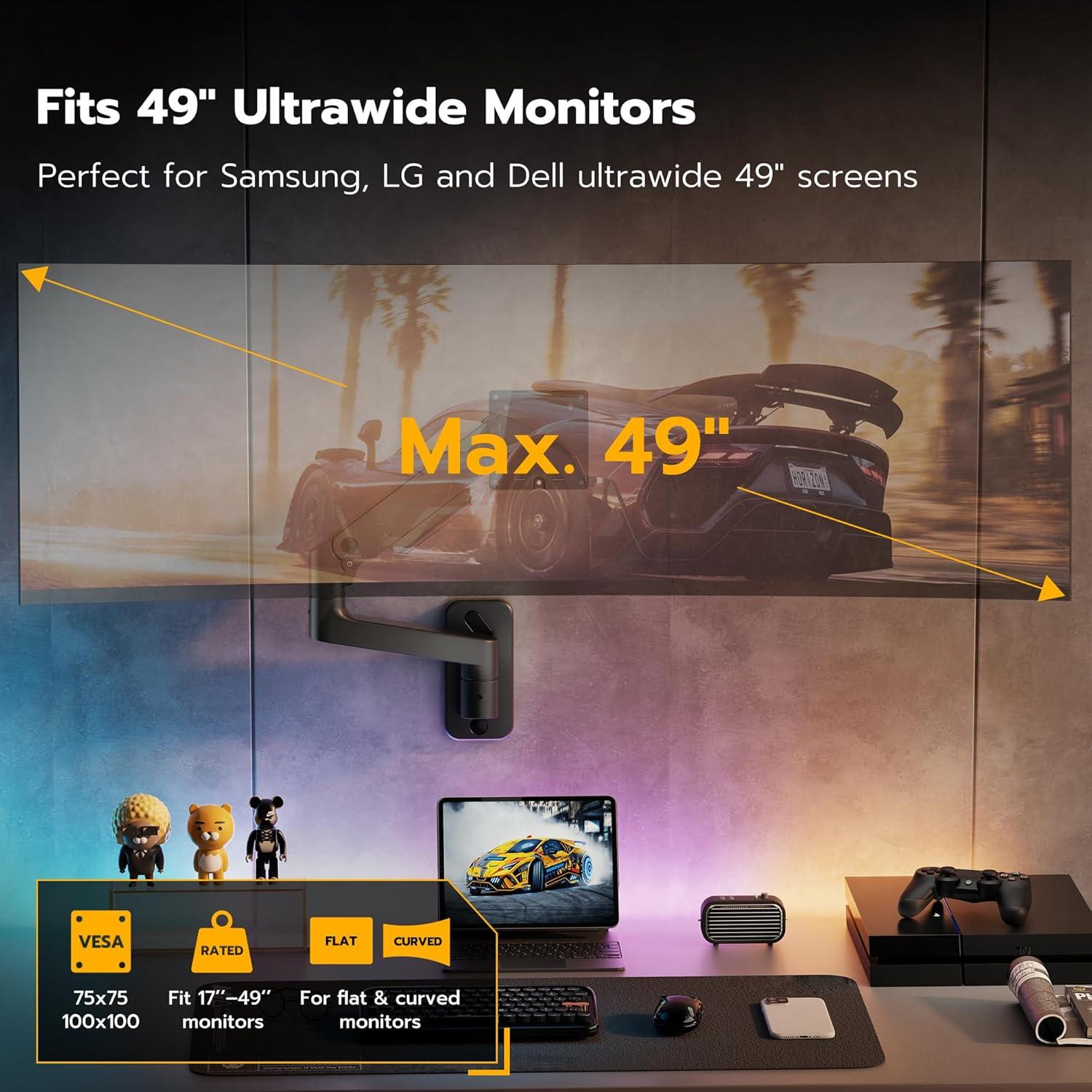 Soporte de Pared ARES WING para Monitor 17-49" Negro