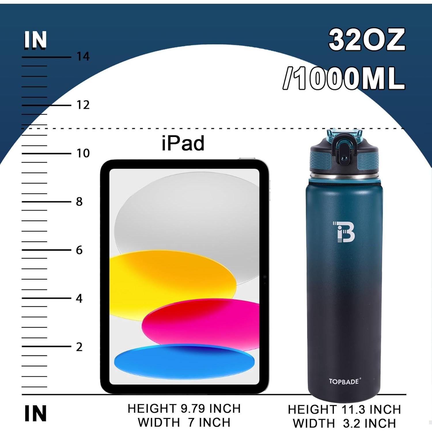Botella de Agua Aislada TOPBADE 32 oz Acero Inoxidable Doble Pared