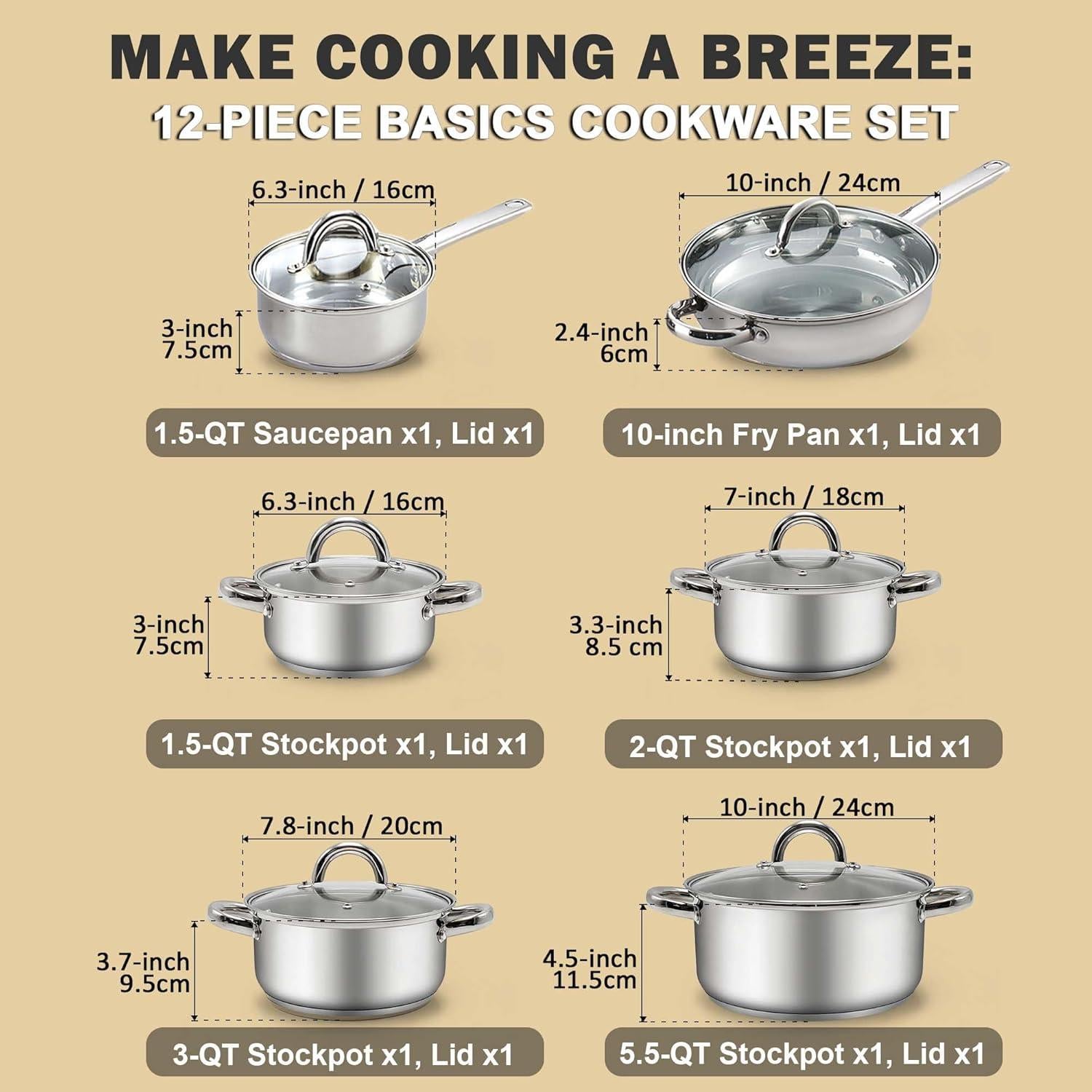 Juego de Utensilios de Cocina Cook N Home 12 Piezas Acero Inox