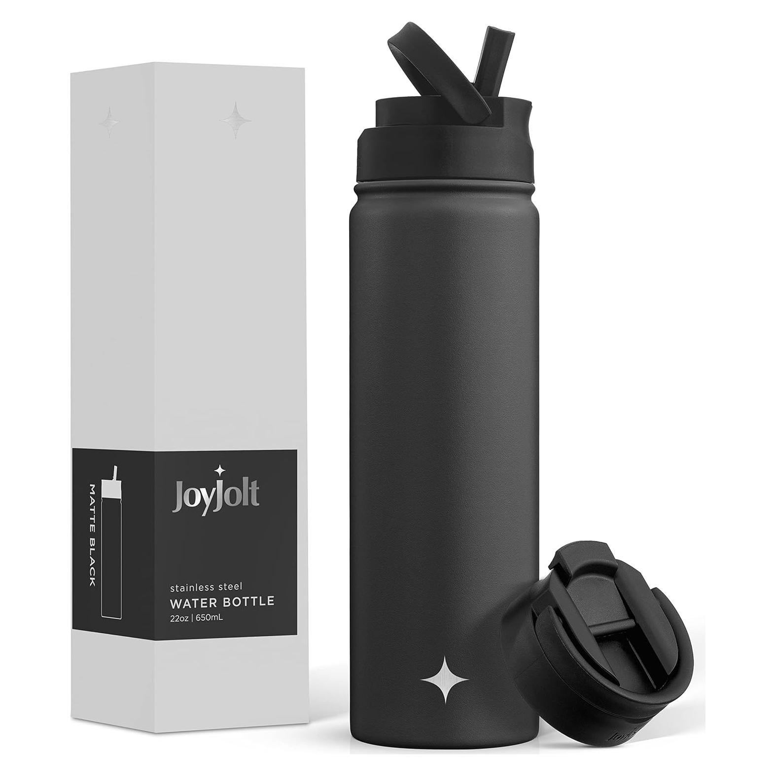 Botella de Agua JoyJolt 22oz Aislada Doble Pared con Tapas