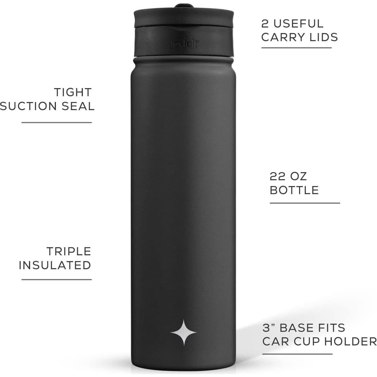 Botella de Agua JoyJolt 22oz Aislada Doble Pared con Tapas