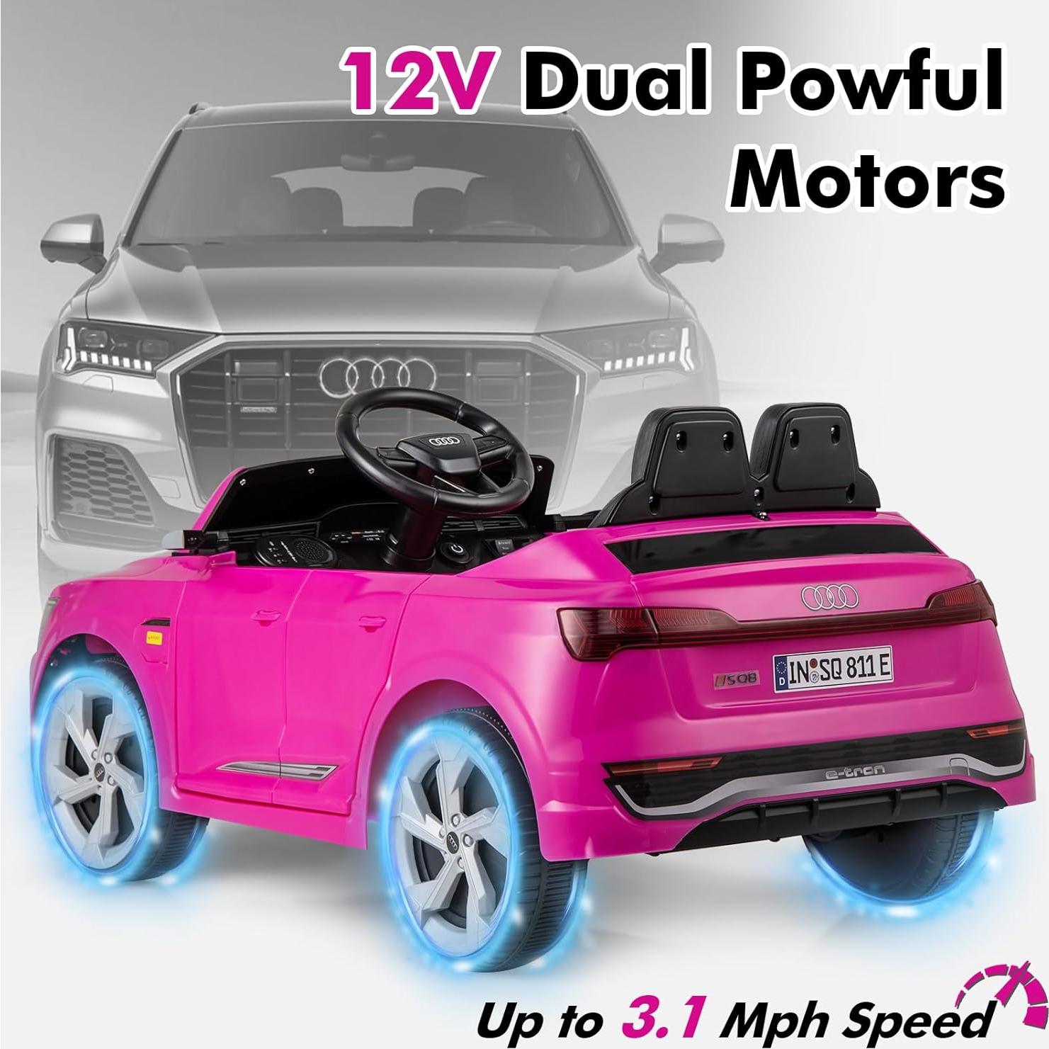 Licensed Audi SQ8 Ride on Car by INFANS, Battery Powered Electric Vehicle for with Remote Control, Adjustable Music, LED Lights, Suspension, Driving Toy Gift for Kids Toddler Age 3+ (Pink)