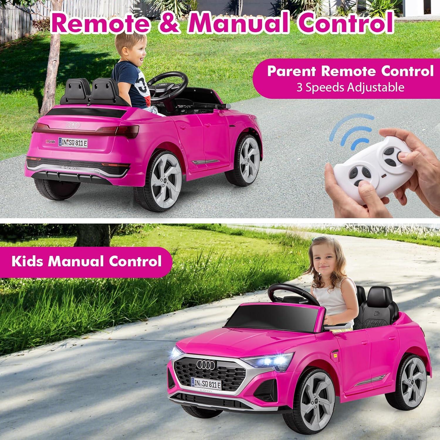 Licensed Audi SQ8 Ride on Car by INFANS, Battery Powered Electric Vehicle for with Remote Control, Adjustable Music, LED Lights, Suspension, Driving Toy Gift for Kids Toddler Age 3+ (Pink)