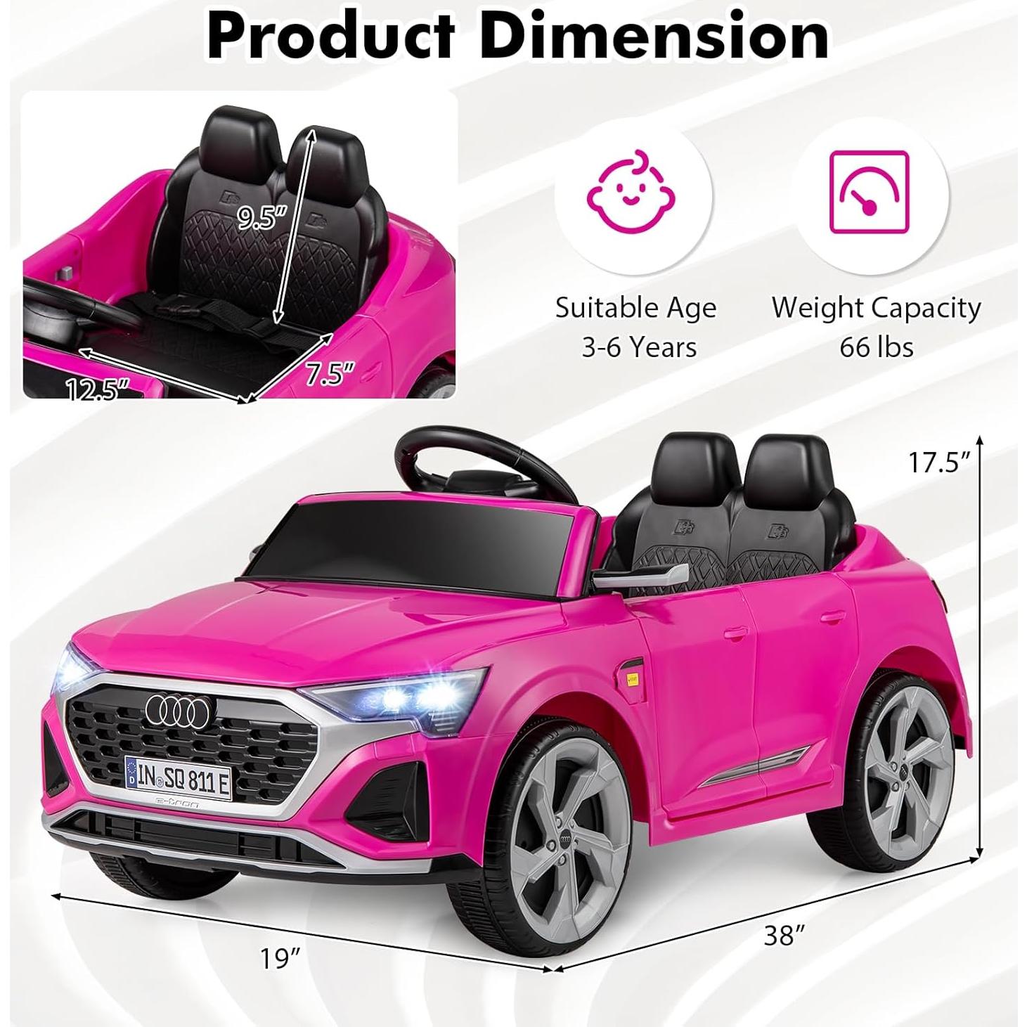 Licensed Audi SQ8 Ride on Car by INFANS, Battery Powered Electric Vehicle for with Remote Control, Adjustable Music, LED Lights, Suspension, Driving Toy Gift for Kids Toddler Age 3+ (Pink)
