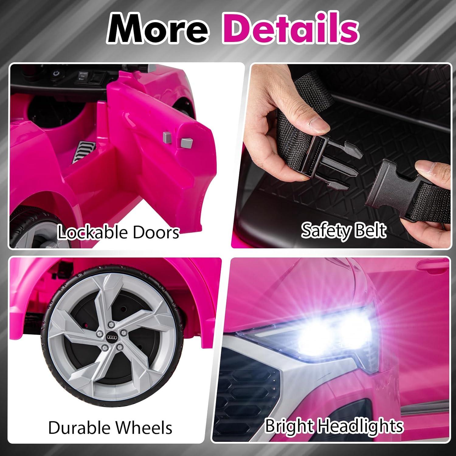 Licensed Audi SQ8 Ride on Car by INFANS, Battery Powered Electric Vehicle for with Remote Control, Adjustable Music, LED Lights, Suspension, Driving Toy Gift for Kids Toddler Age 3+ (Pink)