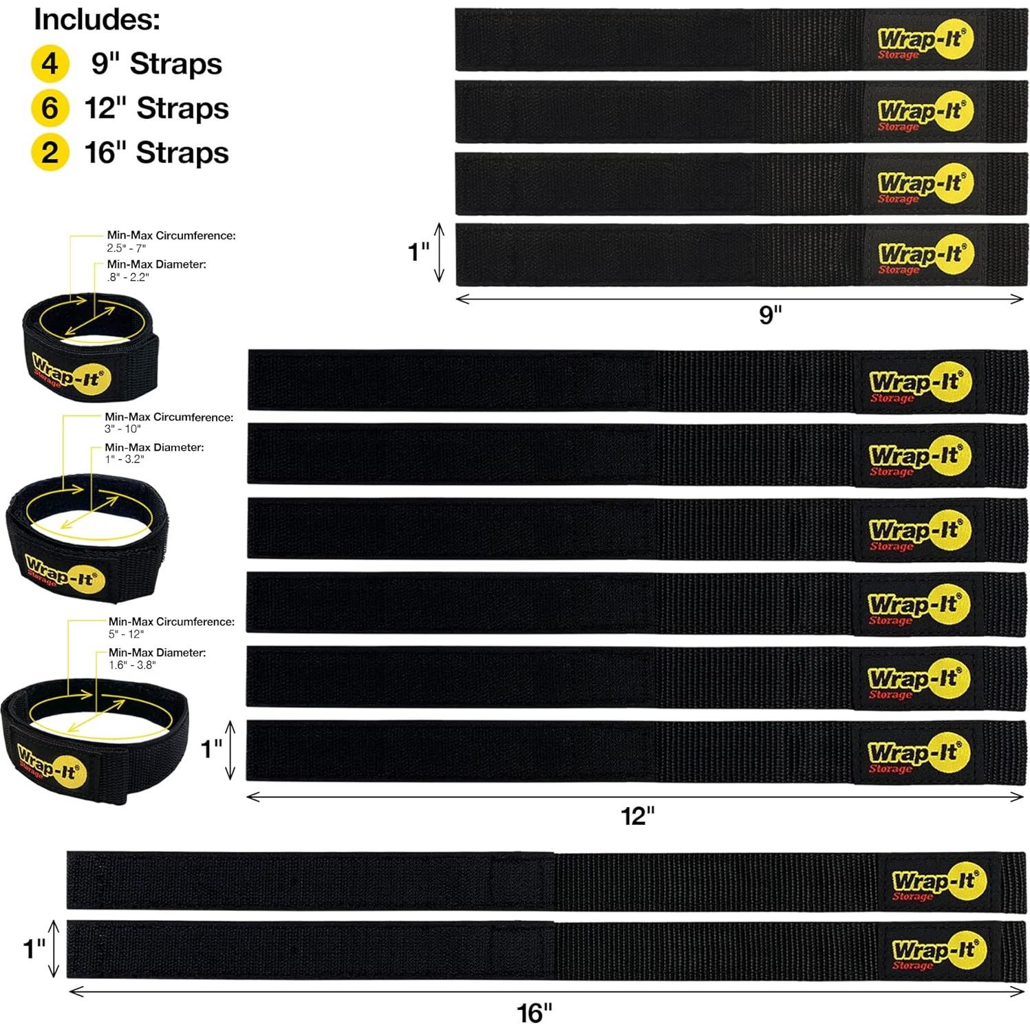 Correas Rápidas Wrap-It Storage 12 Piezas Negro