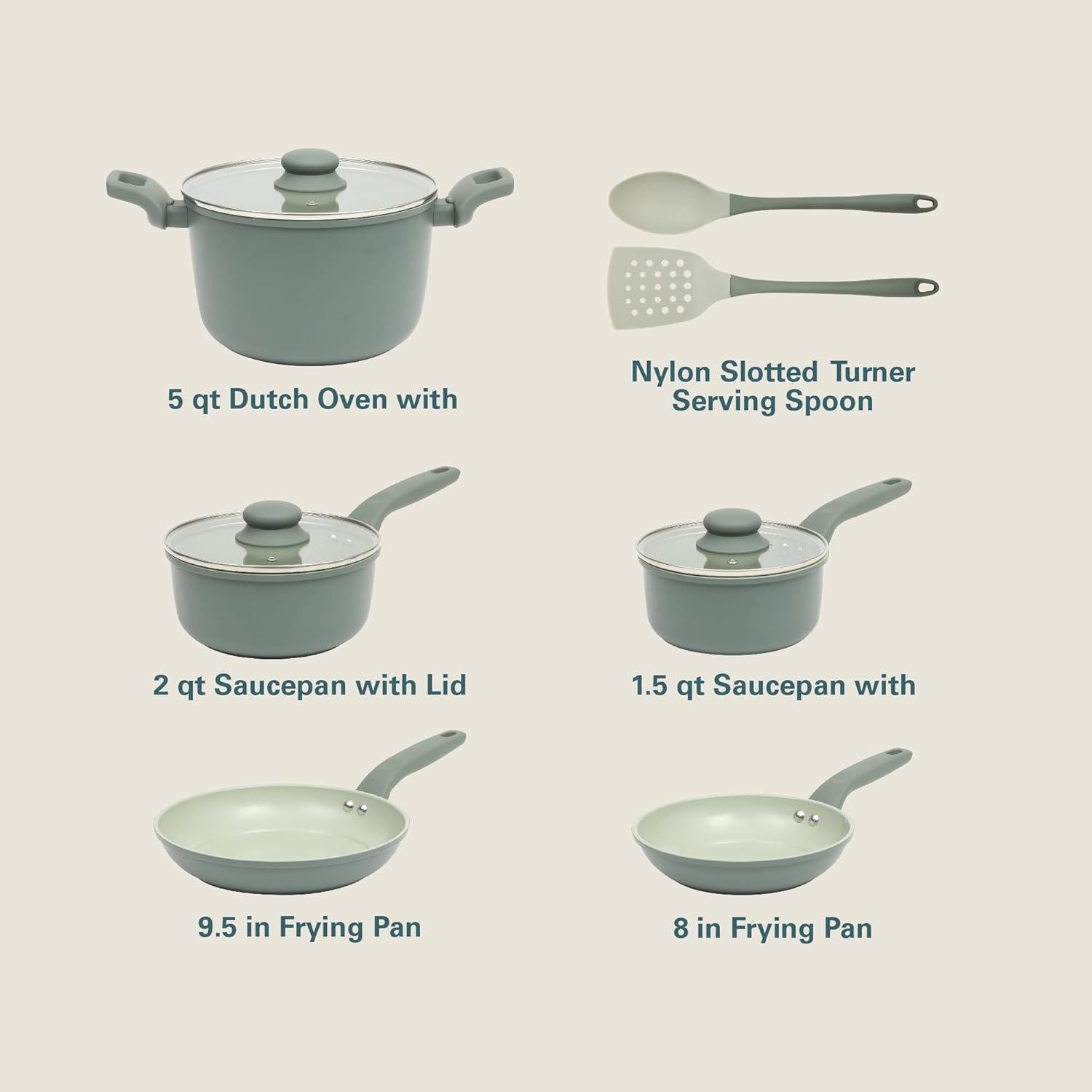 Juego de Utensilios de Cocina 10 Pzas Gibson Home Verde