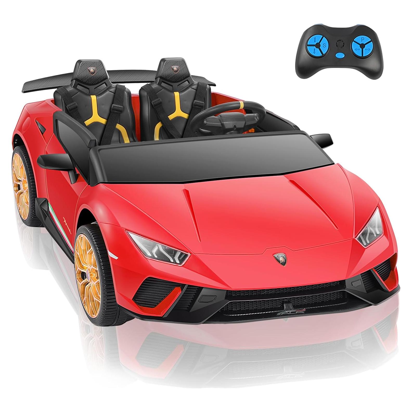 ELEMARA Lamborghini 2 Seater Ride on Car, 12V10Ah Big Cars for Kids to Drive, 4.0 mph, Max 130lbs Electric Kids Car with Remote, 3 Speeds, Bluetooth, LED Light, Kid Driving Car for Girls 3-8, Red
