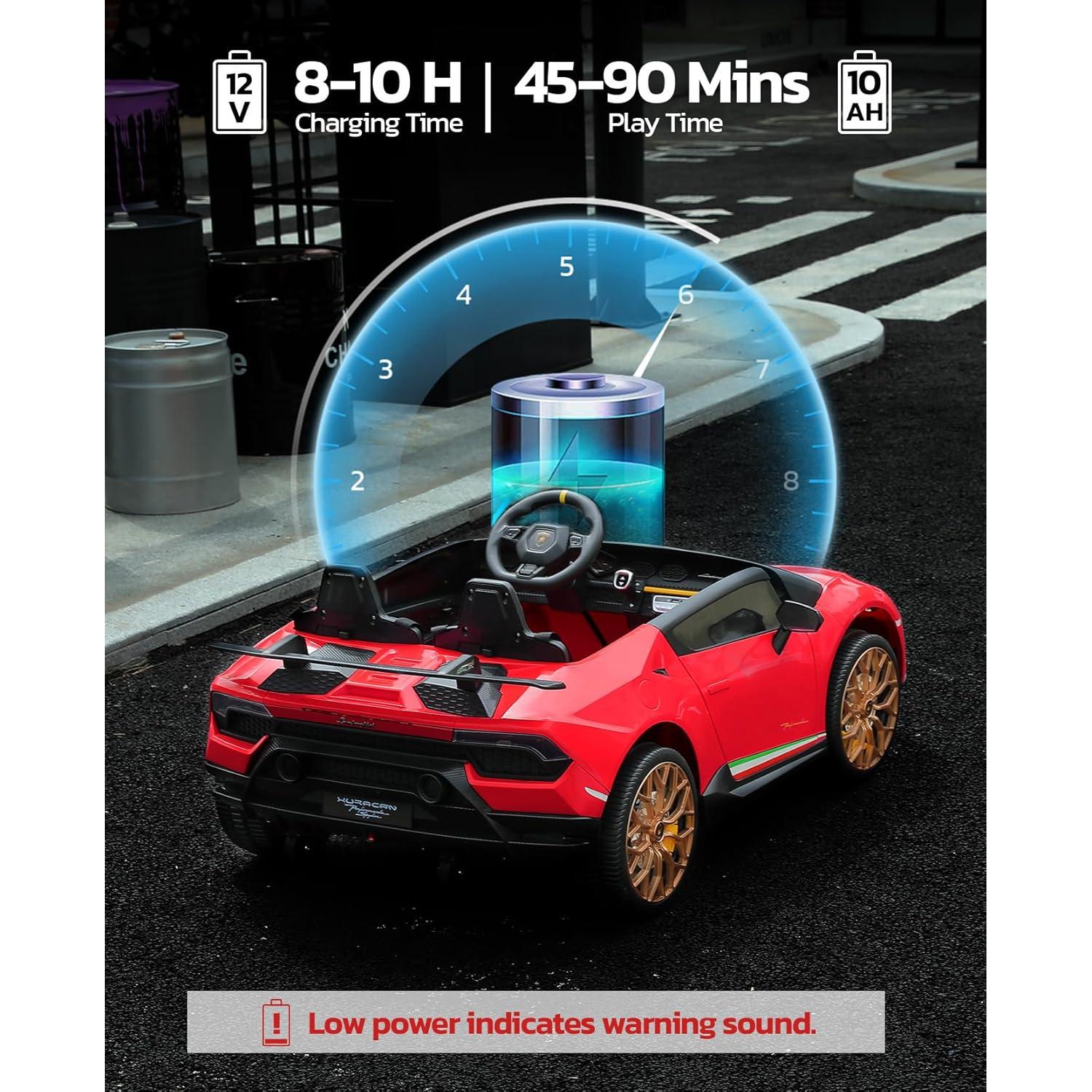 ELEMARA Lamborghini 2 Seater Ride on Car, 12V10Ah Big Cars for Kids to Drive, 4.0 mph, Max 130lbs Electric Kids Car with Remote, 3 Speeds, Bluetooth, LED Light, Kid Driving Car for Girls 3-8, Red