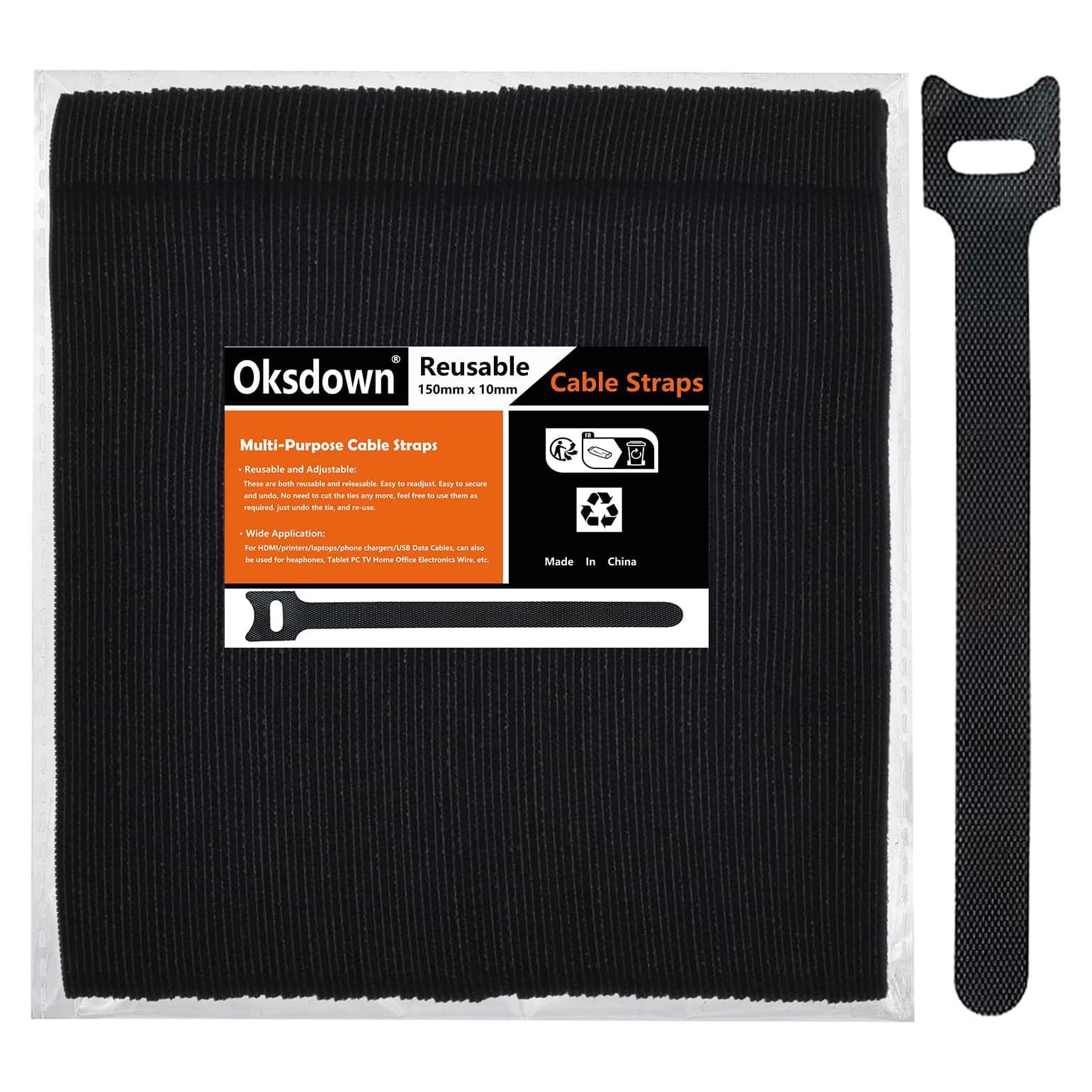 100 Bridas Reutilizables Oksdown 15,24 cm Ajustables Negras