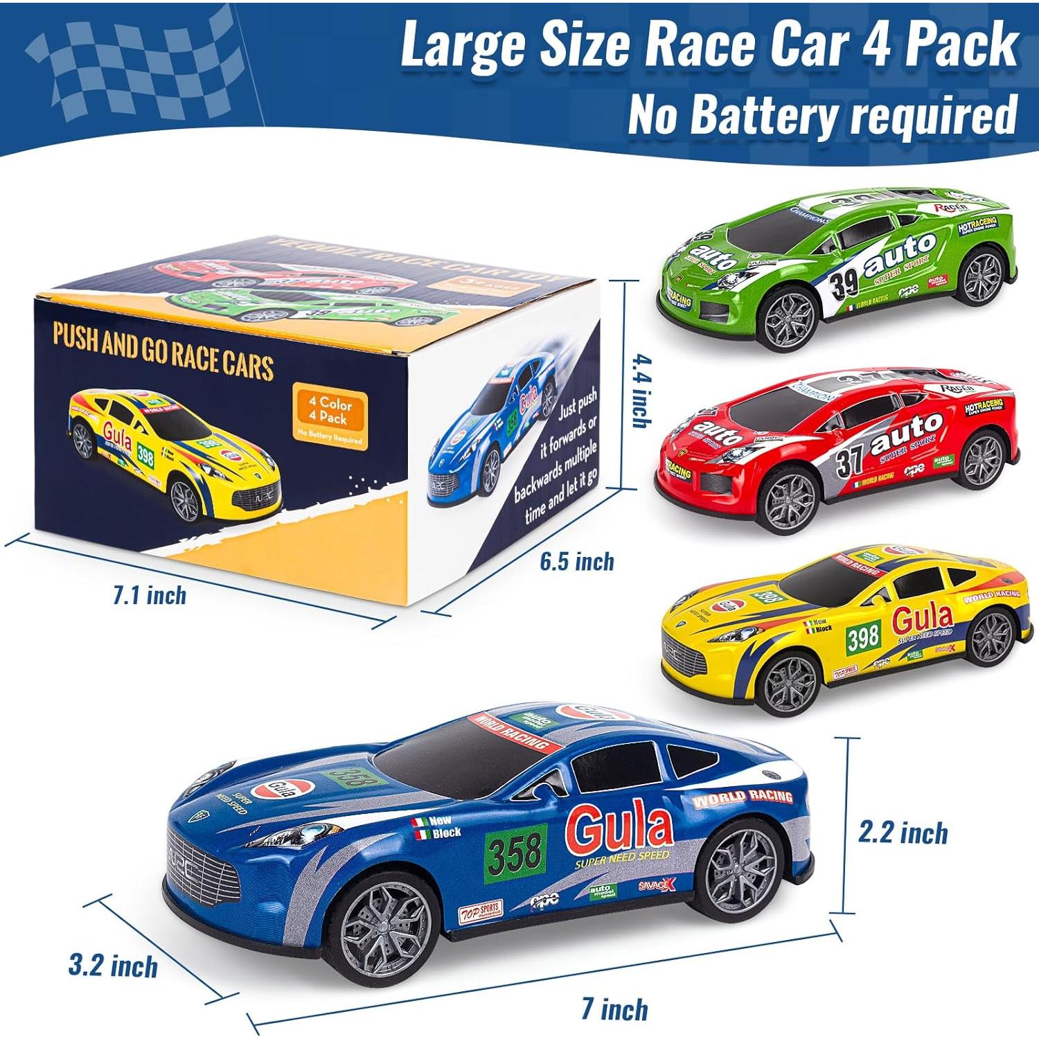 Set de 4 coches a fricción YEQOIZ para niños 17,78 cm