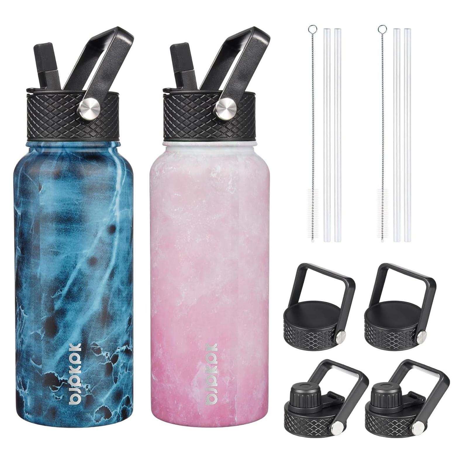 Botellas de Agua Aisladas BJPKPK 950ml 2 Pack Florecer+Océano