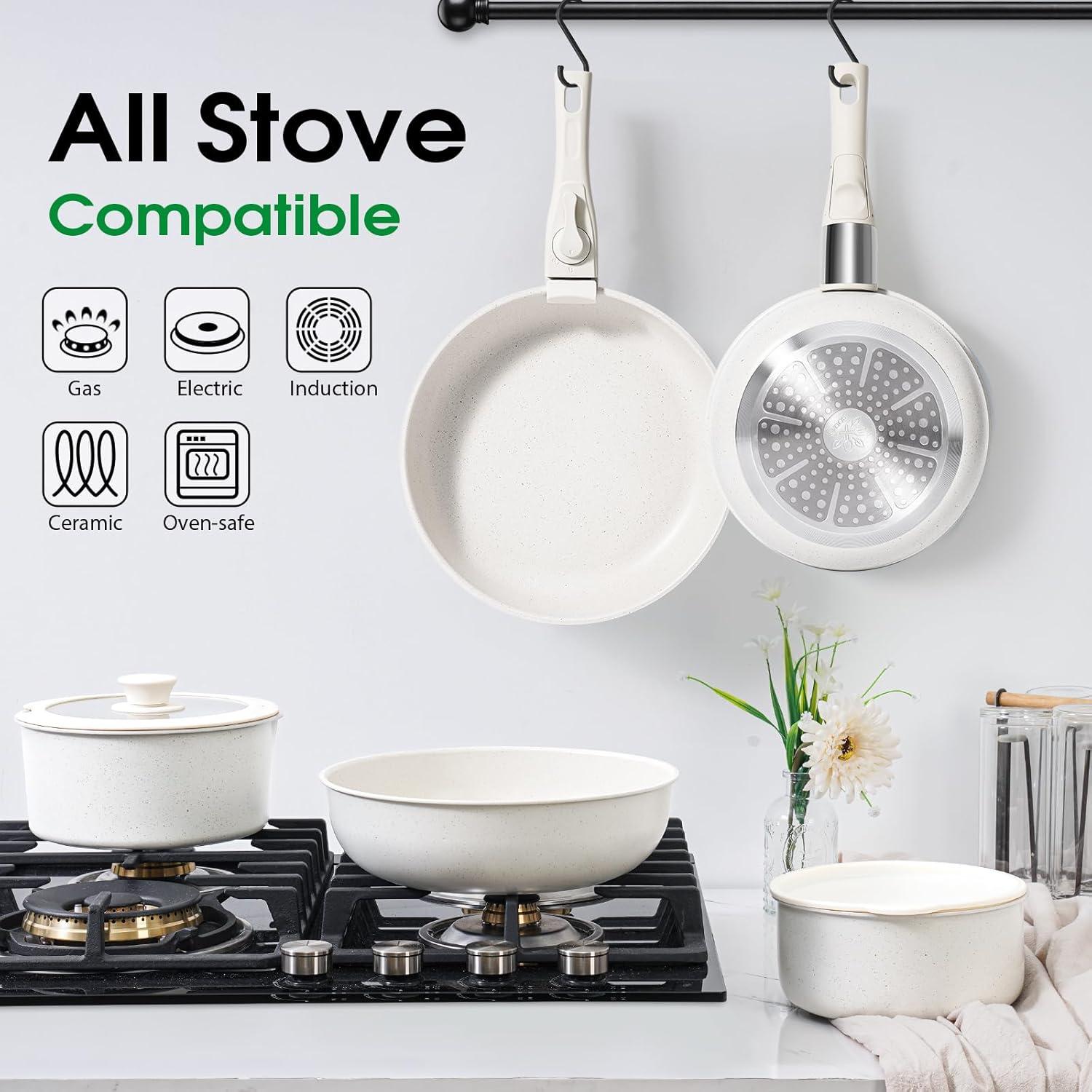 Juego de 15 Piezas de Ollas SODAY Antiadherentes Blancas