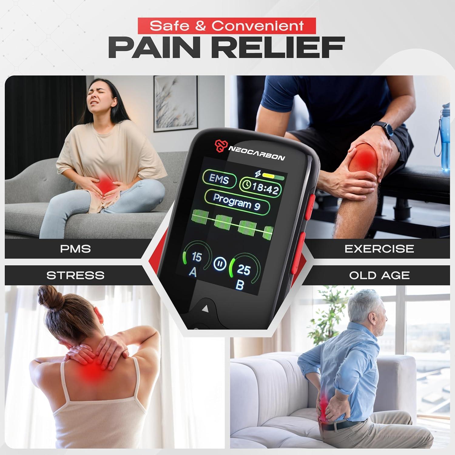 Estimulador Muscular TENS EMS Neocarbon, Alivio Dolor, Negro