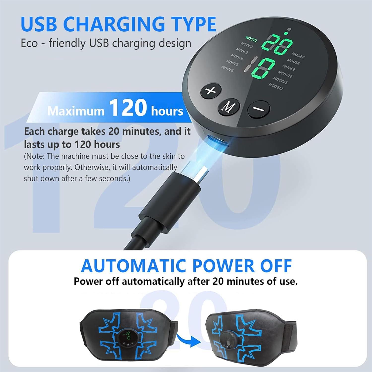 Estimulador Abdominal EMS MHD TENS - 12 Modos, Portátil y Recargable