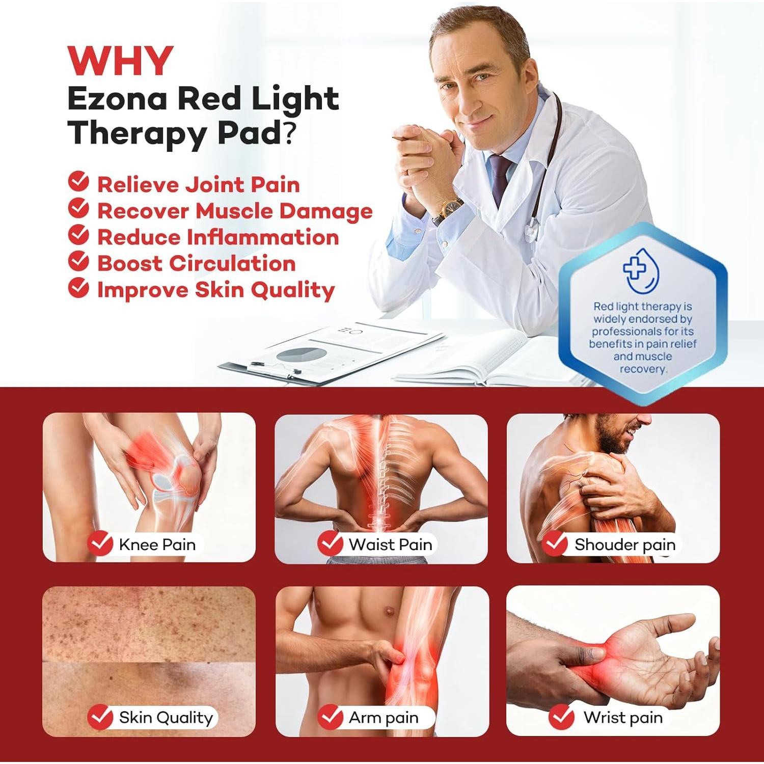 Almohadilla de Terapia de Luz Roja Ezona 61x30 cm 242 LEDs