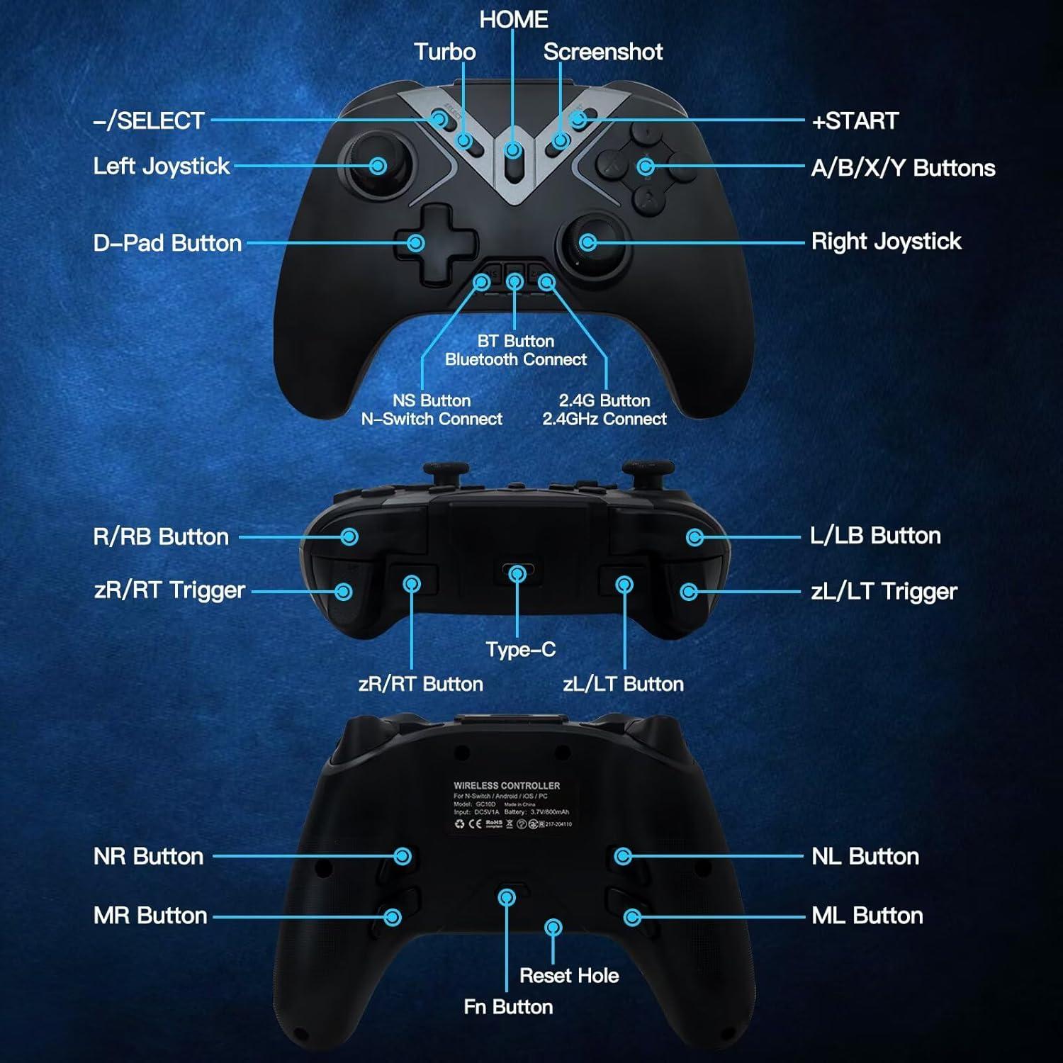 YYU Upgraded Wireless Switch Controller Dual Hall Effect Controller with Hall Effect Joystick & Speed Down & 6-Axis Gyro-Assisted Aiming, Compatible for PC/iPhone/Android/Switch/Steam