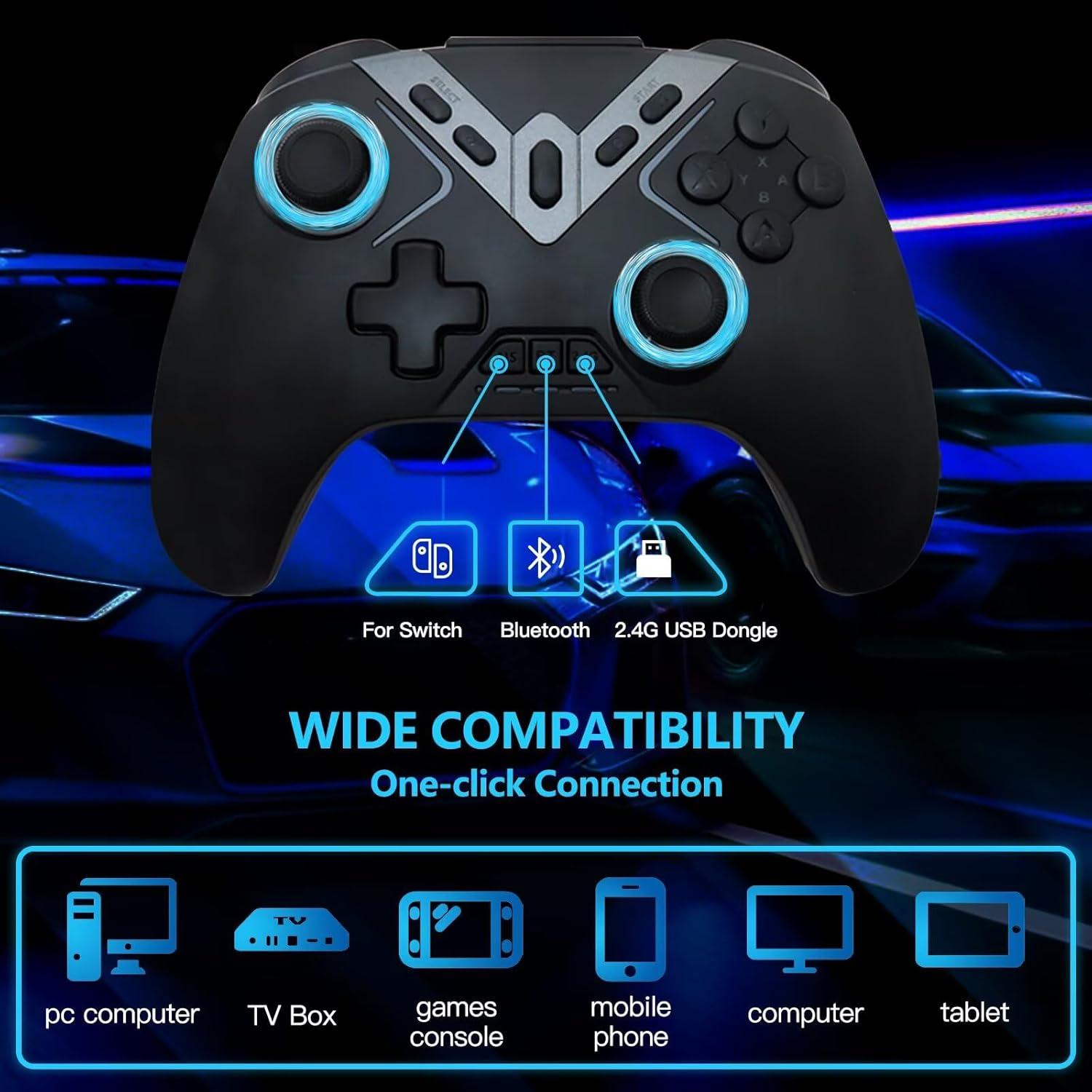 YYU Upgraded Wireless Switch Controller Dual Hall Effect Controller with Hall Effect Joystick & Speed Down & 6-Axis Gyro-Assisted Aiming, Compatible for PC/iPhone/Android/Switch/Steam