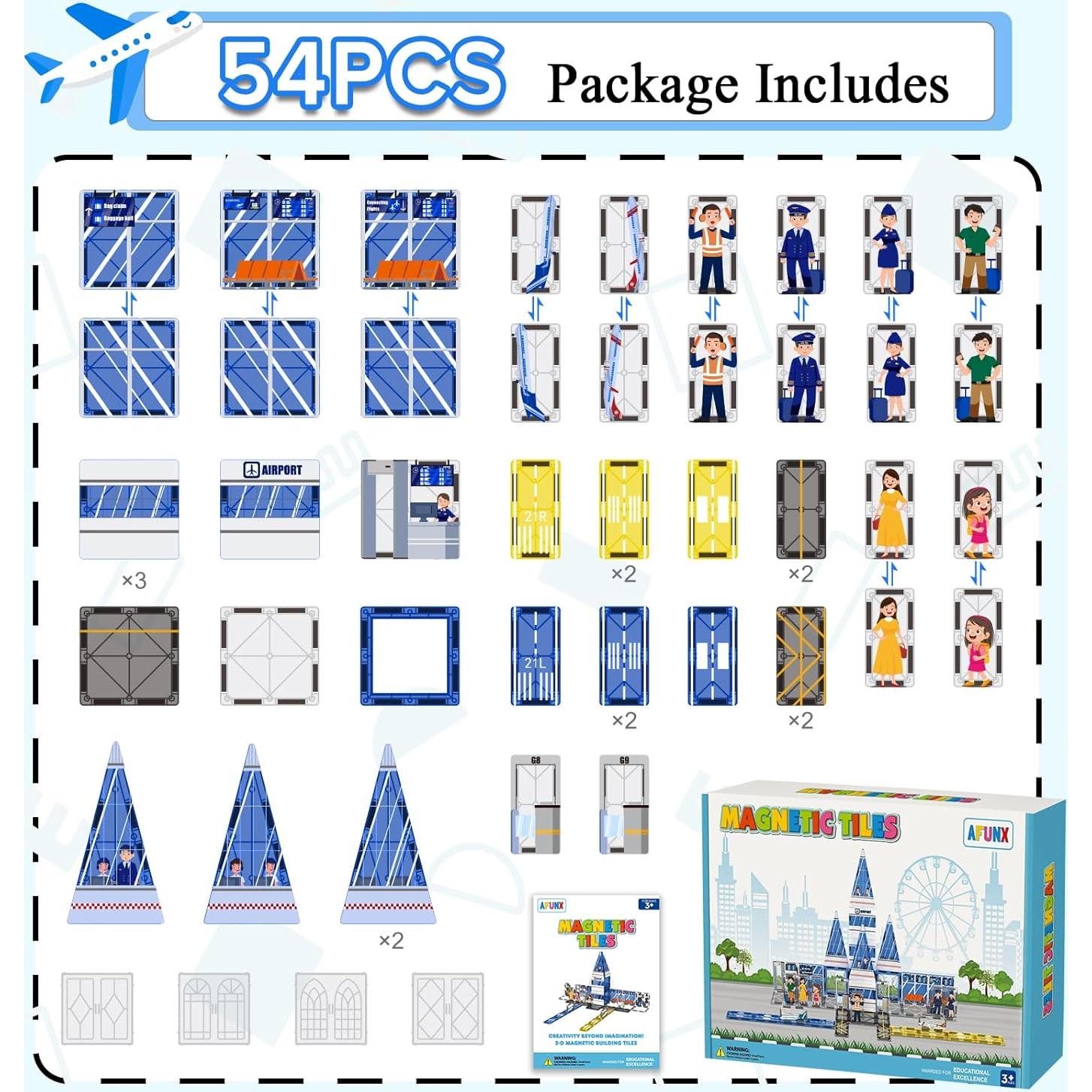 Set de Azulejos Magnéticos AFUNX Aeropuerto 54PCS Juguete Educativo
