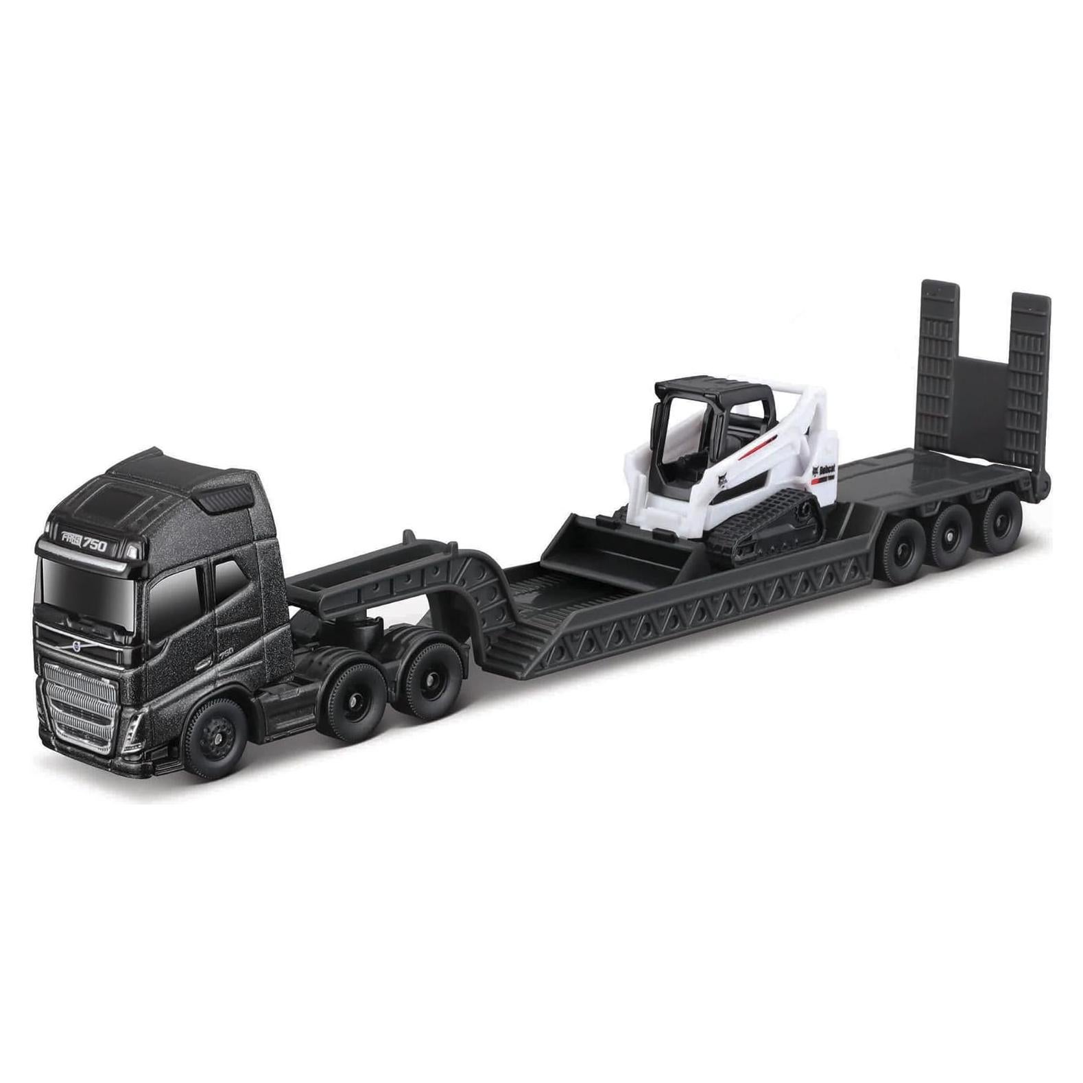 Camión Volvo FH16 con Remolque y Vehículo de Construcción